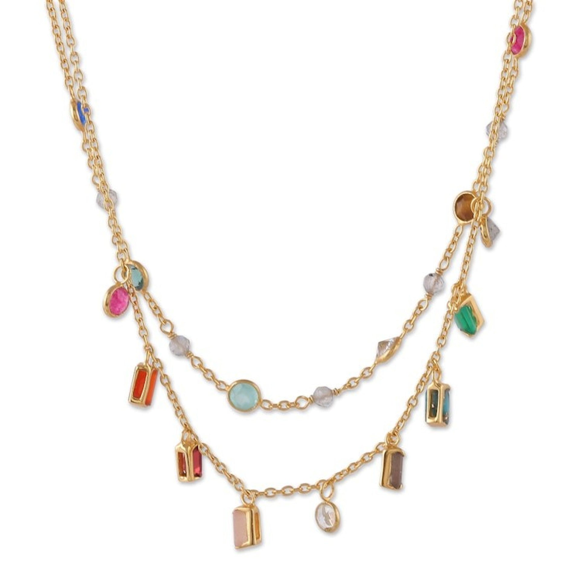 18k Gold-Plated Multi-Gemstone Charm Strand Necklace 'Origin Story'