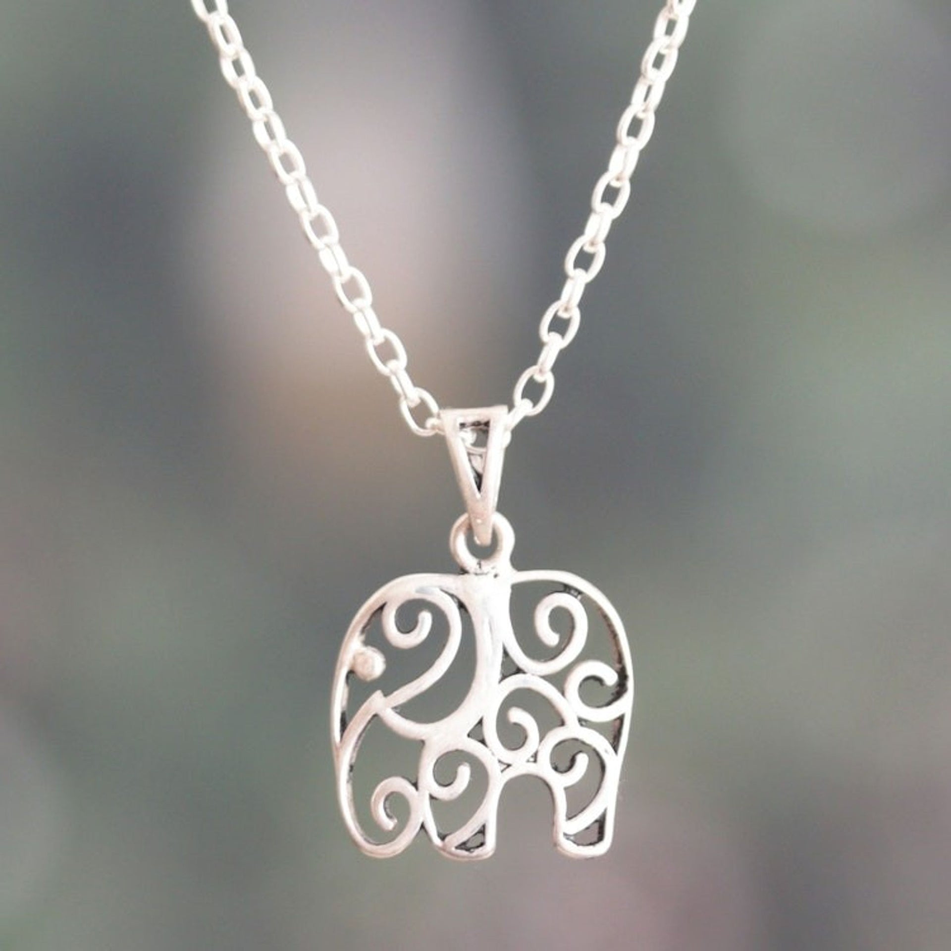 Elephant-Themed Sterling Silver Pendant Necklace from India 'Giant Nobility'