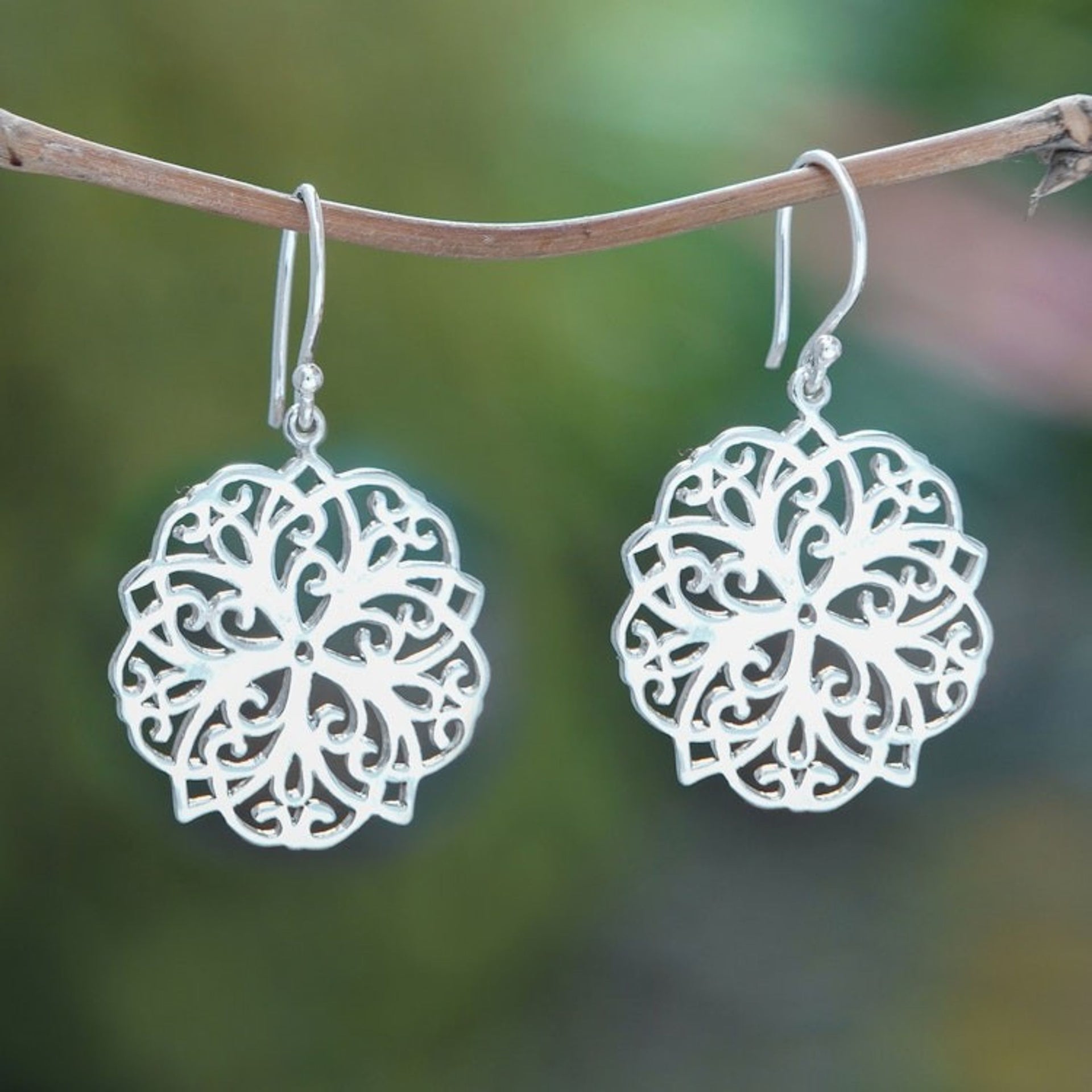 Sterling Silver Celtic Flower Dangle Earrings from Bali 'Celtic Flower'