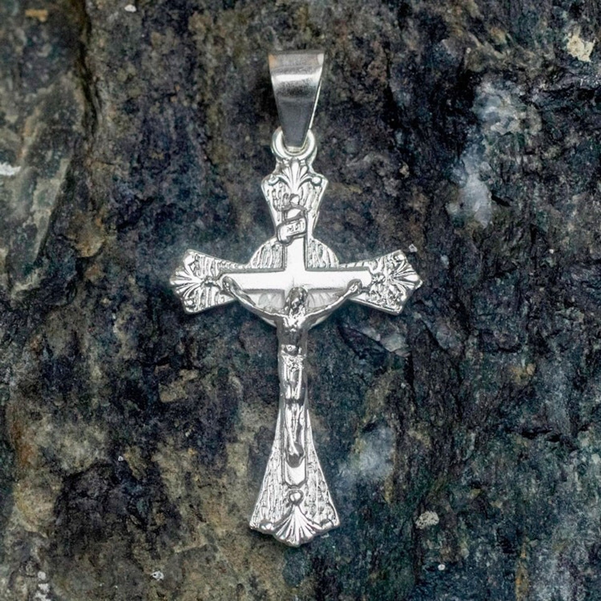 Sterling Silver Crucifix Pendant from Ghana 'Gleaming Crucifix'