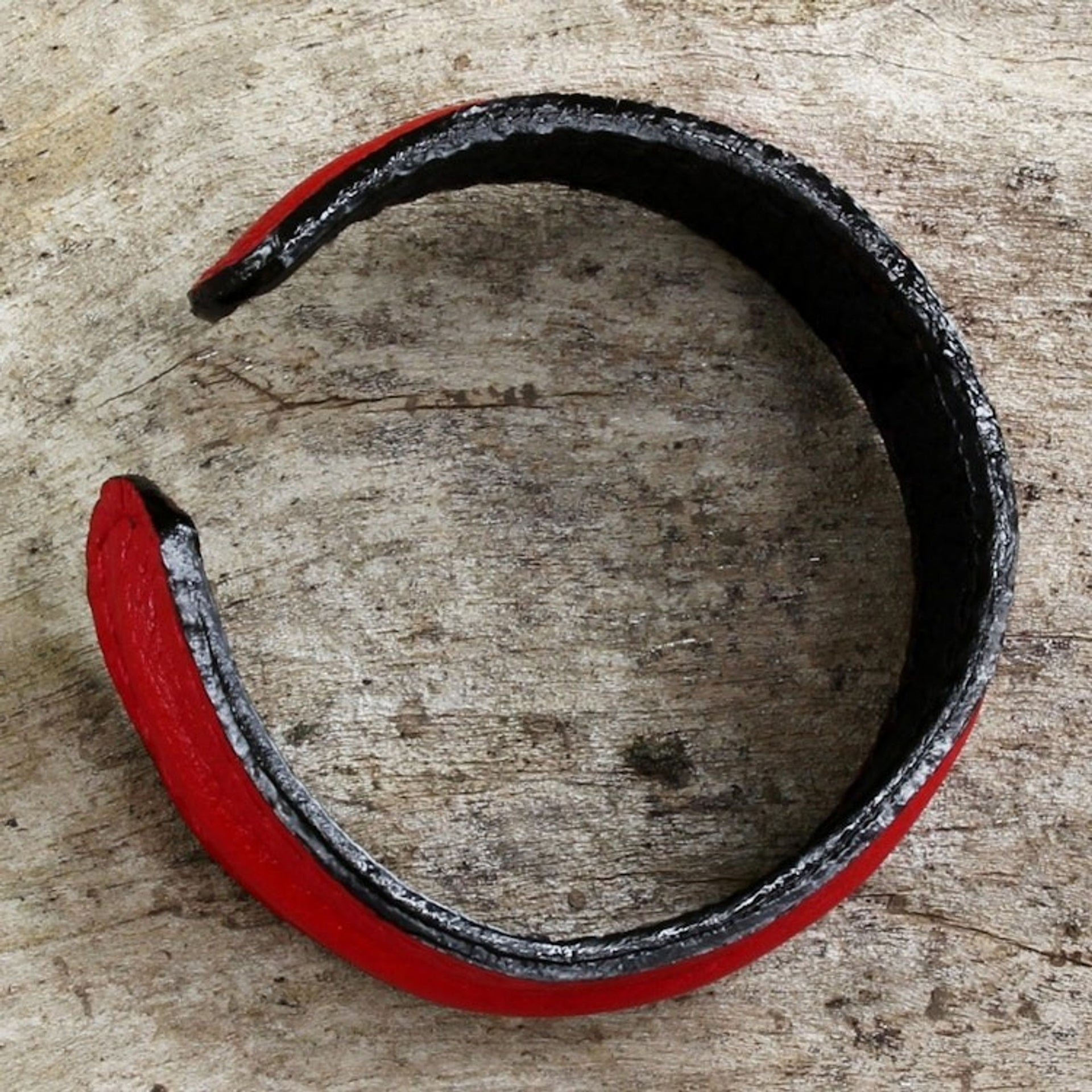 Hand Crafted Unisex Red Leather Cuff Bracelet from Thailand 'Simply Red'