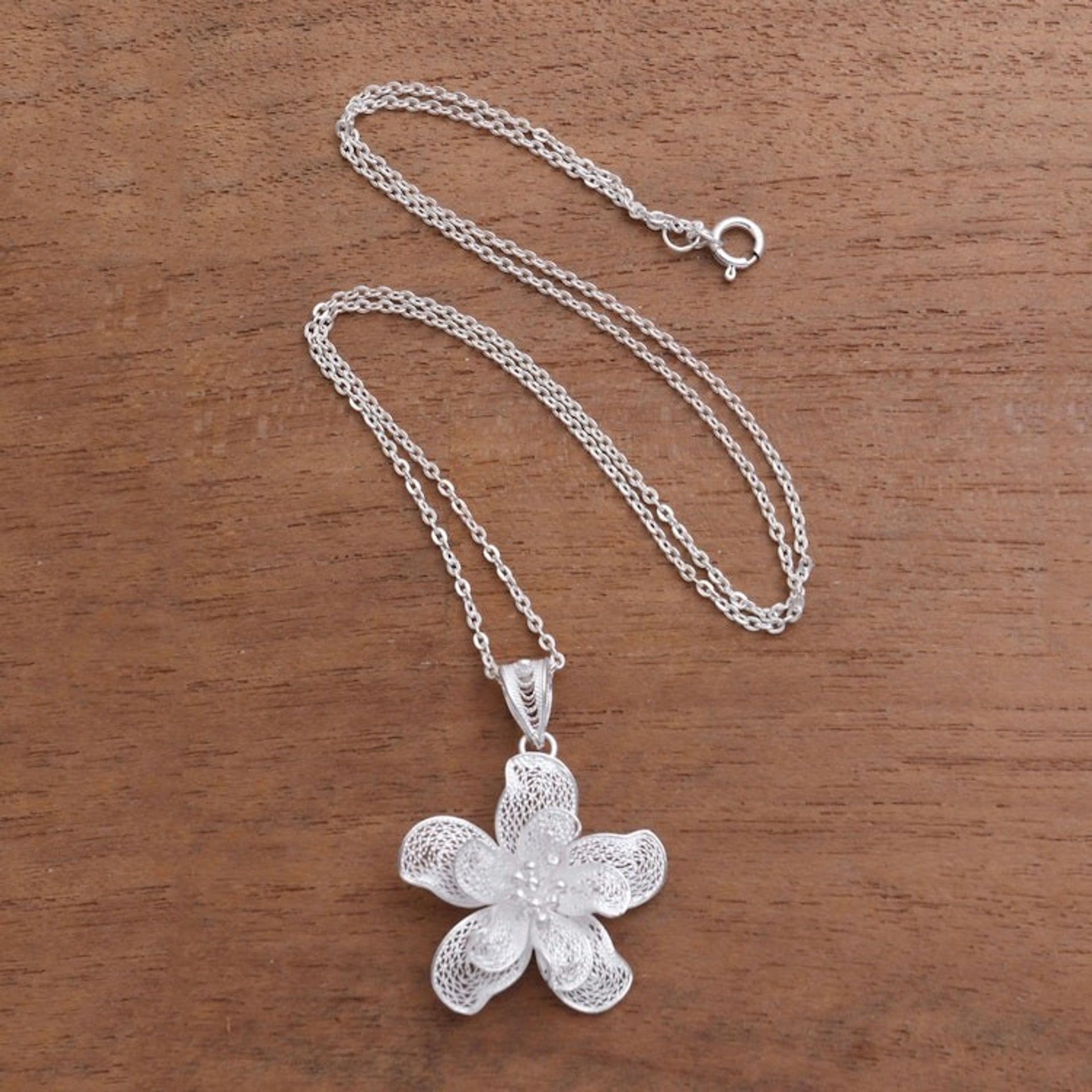 Sterling Silver Filigree Stargazer Pendant Necklace 'Stargazer Lily'