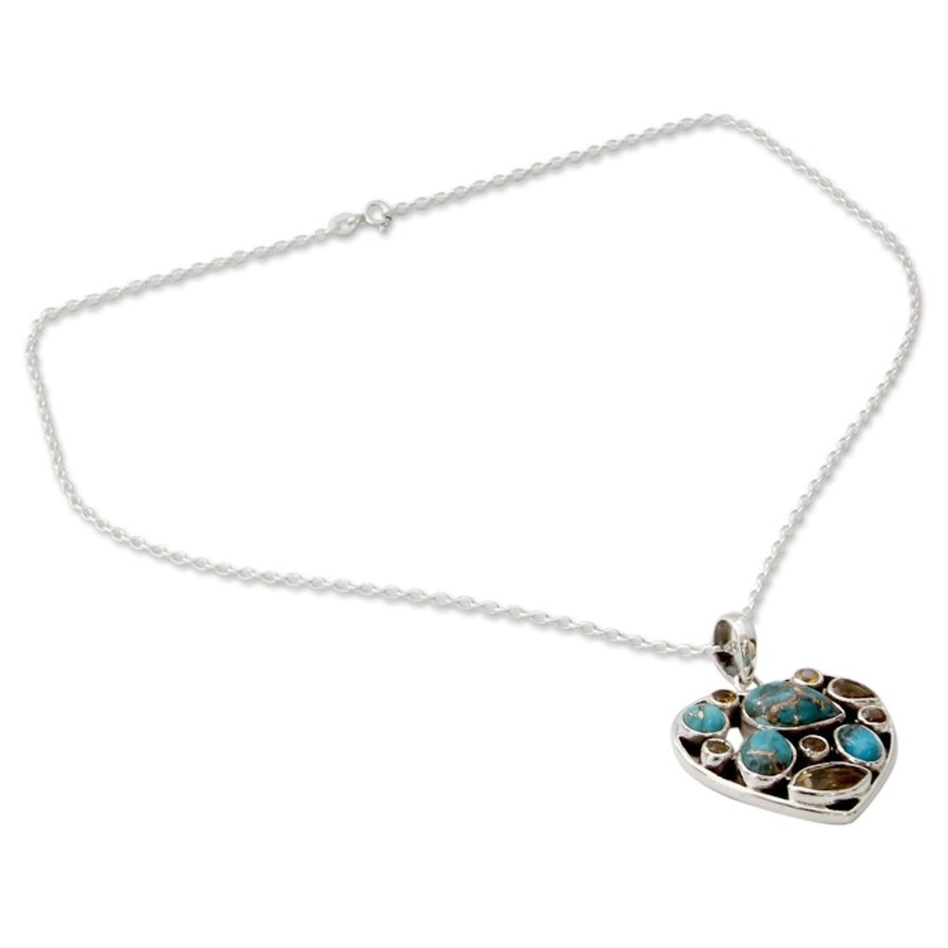 Handmade Citrine and Sterling Silver Heart Pendant Necklace 'Golden Jaipuri Heart'