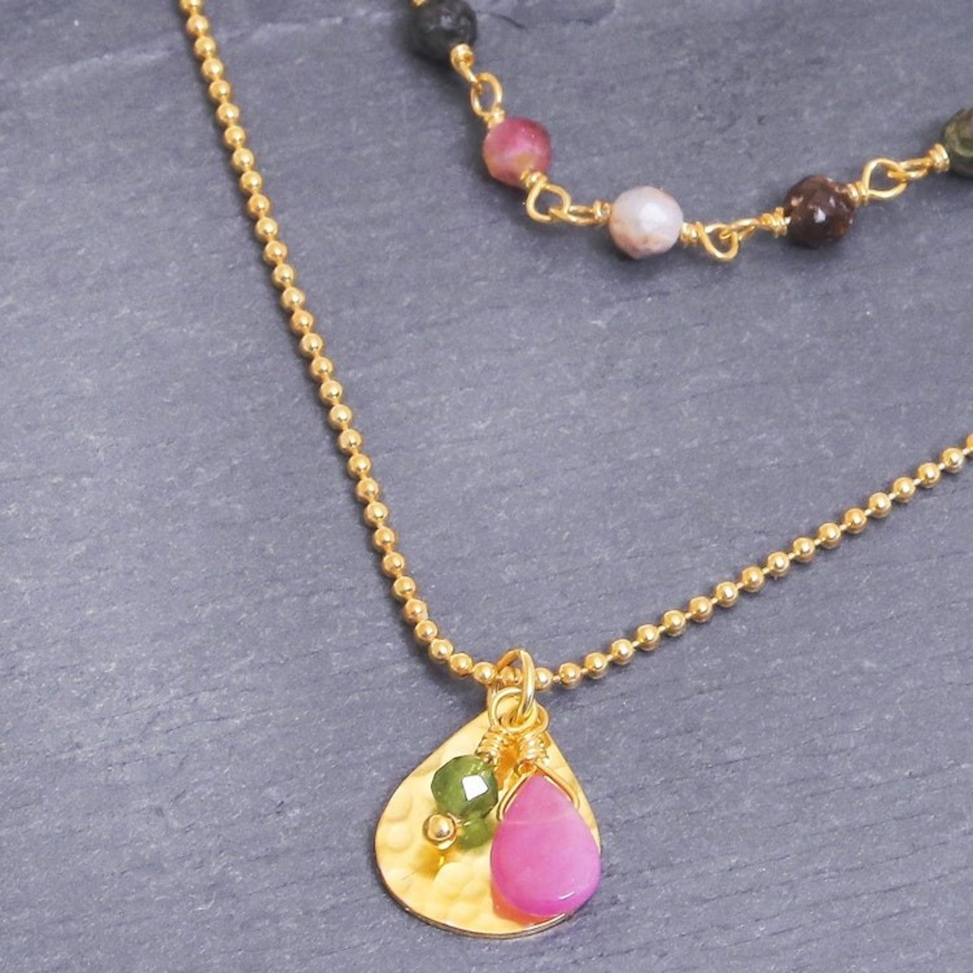 Gold Plated Tourmaline and Hematite Necklace 'Color of Nature'
