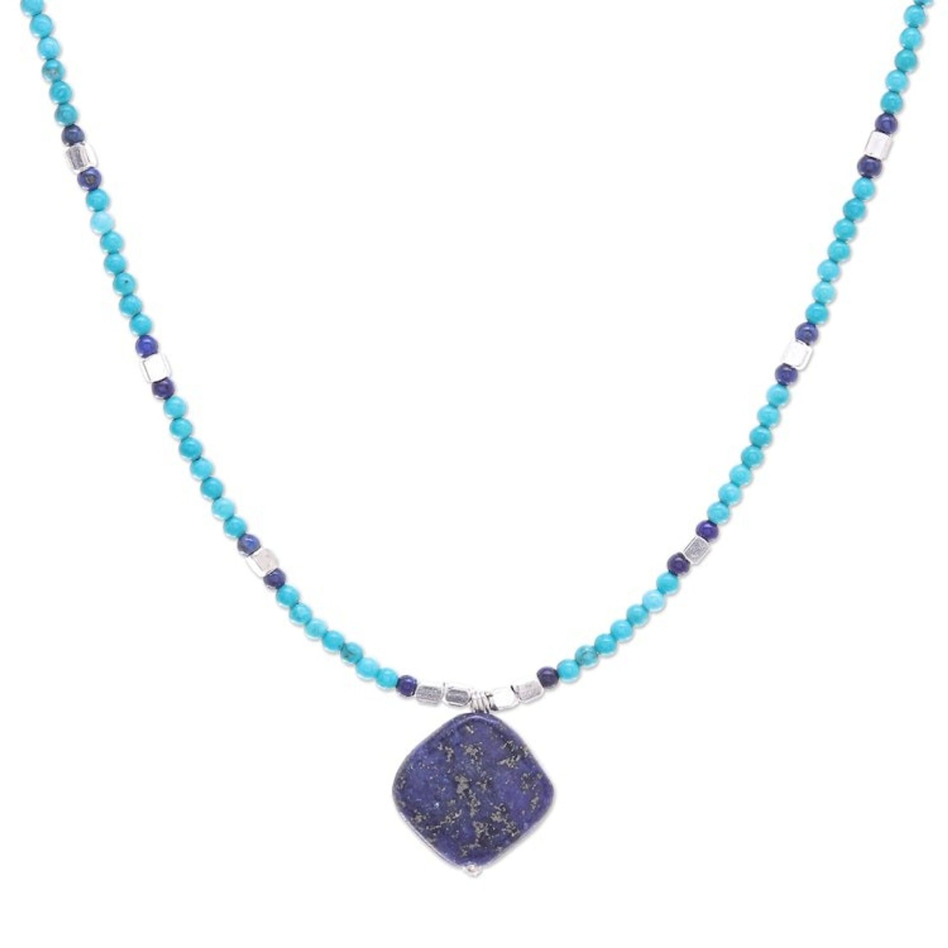 Lapis Lazuli and Blue Howlite Beaded Pendant Necklace 'Nature Moon'
