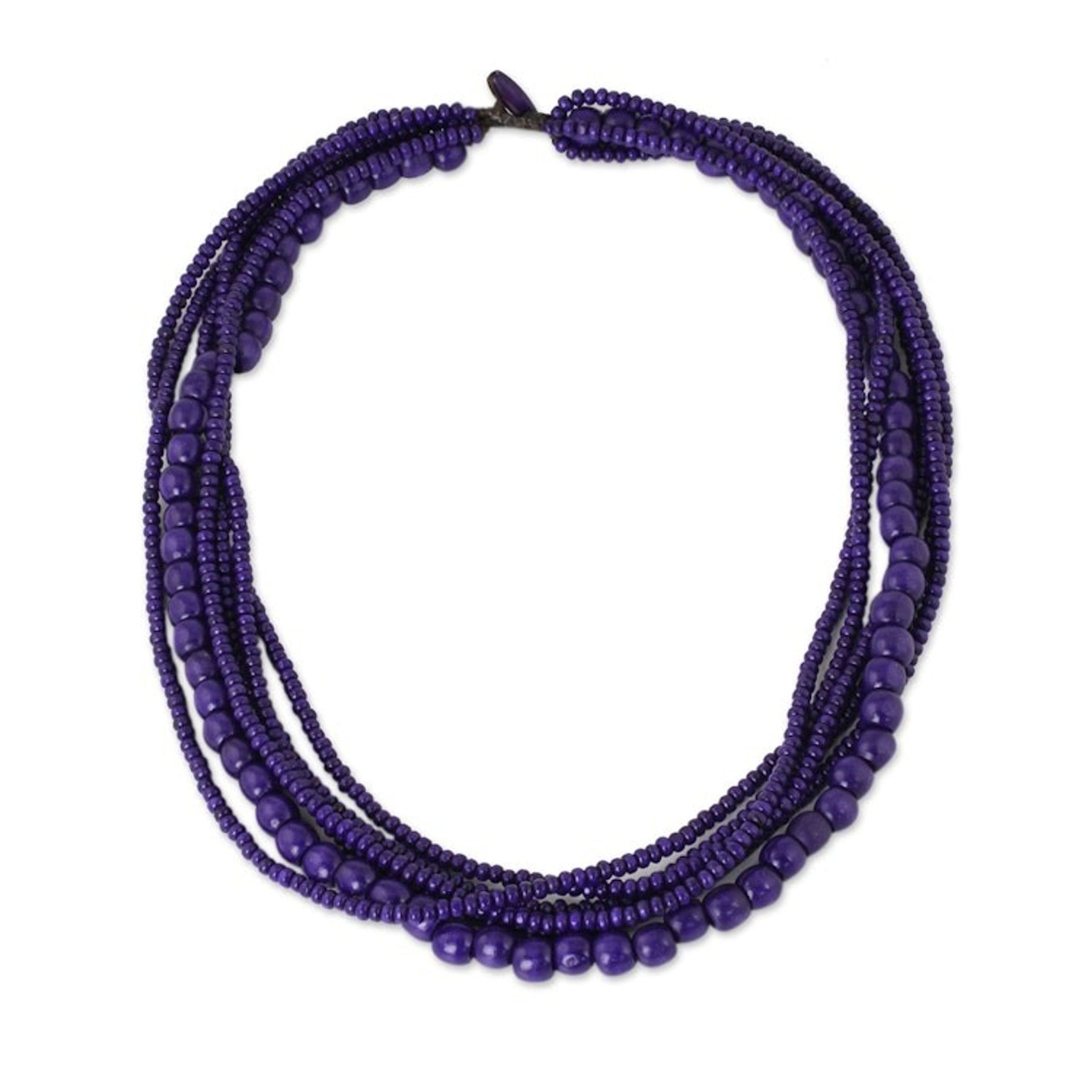 Purple Wood Bead Necklace Hand Crafted in Thailand 'Orchid Dance'