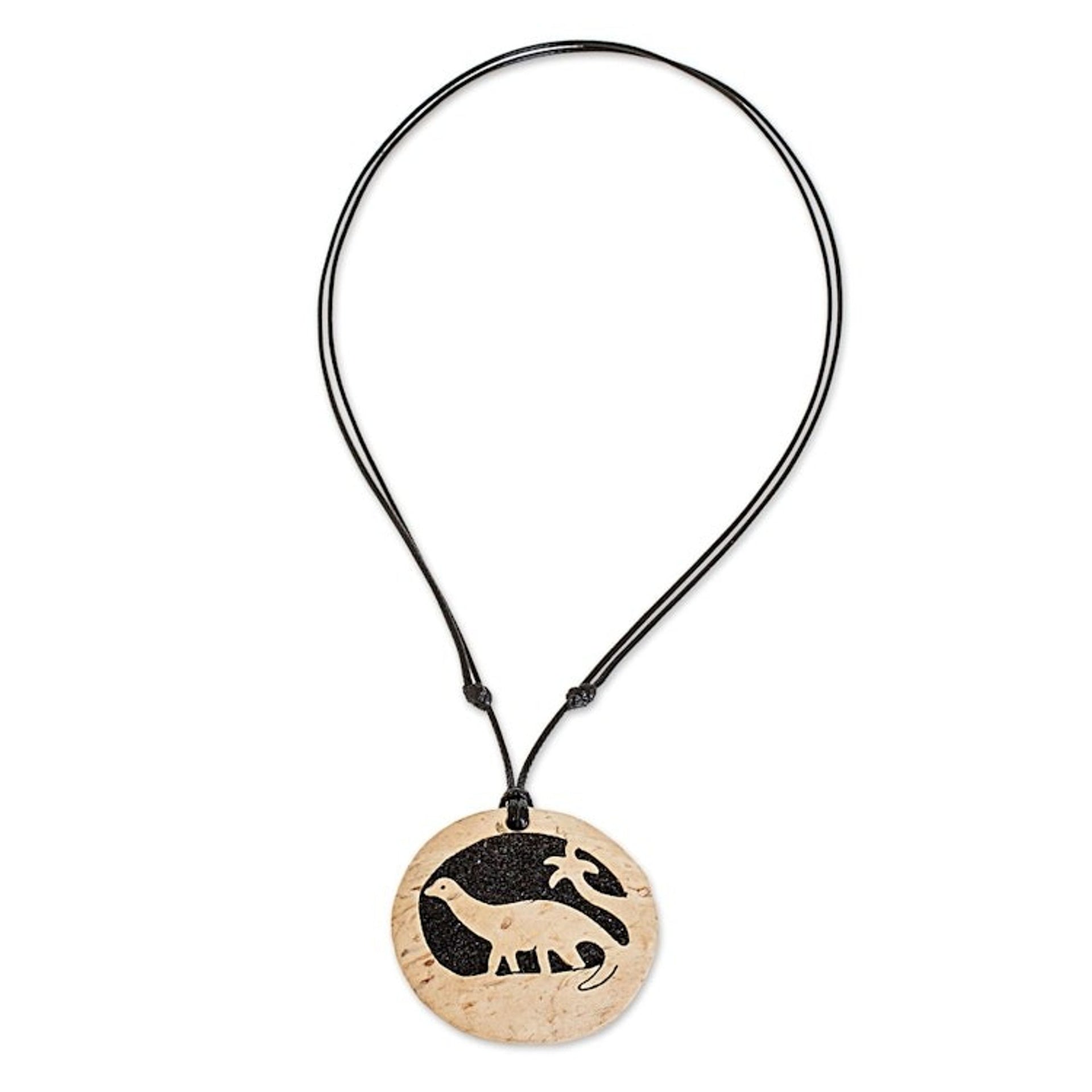 Coconut Shell and Lava Stone Diplodocus Pendant Necklace 'Diplodocus'