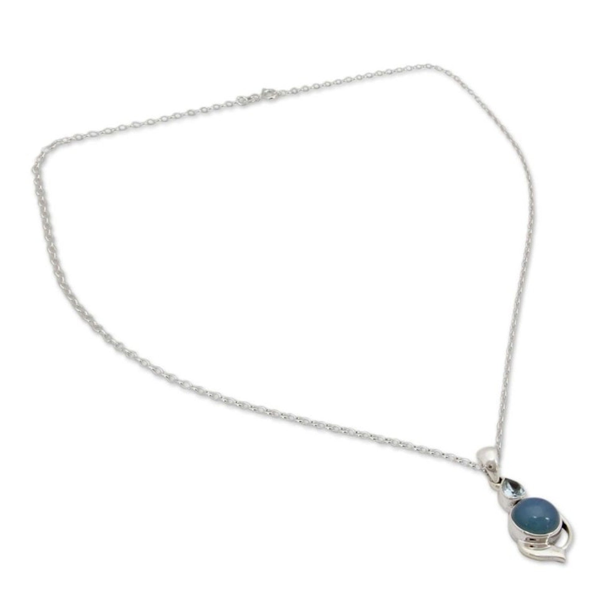 Sterling Silver Necklace with Blue Topaz and Chalcedony 'Modern Romance'