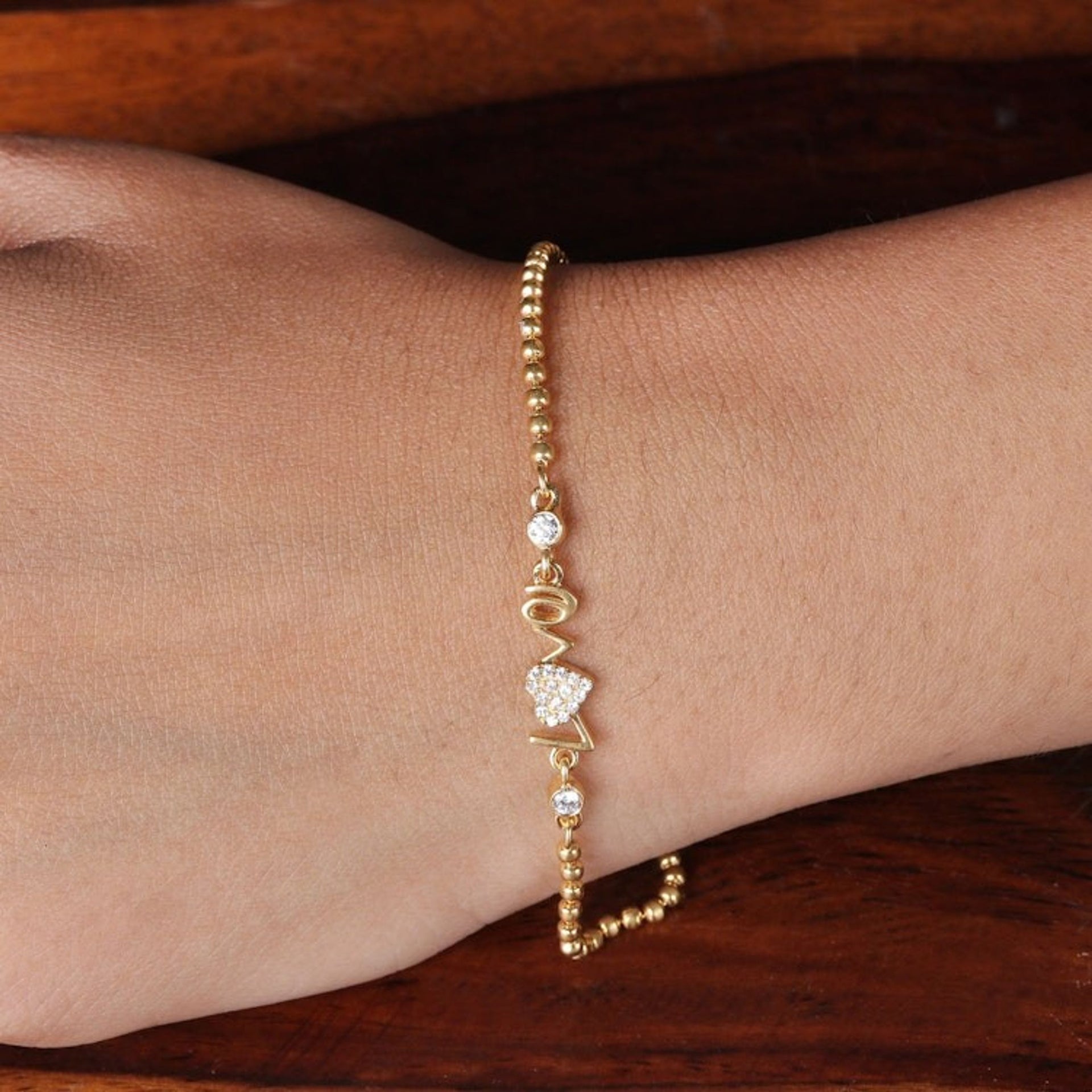 22k Gold-Plated Cubic Zirconia Love Pendant Bracelet 'Golden Love'