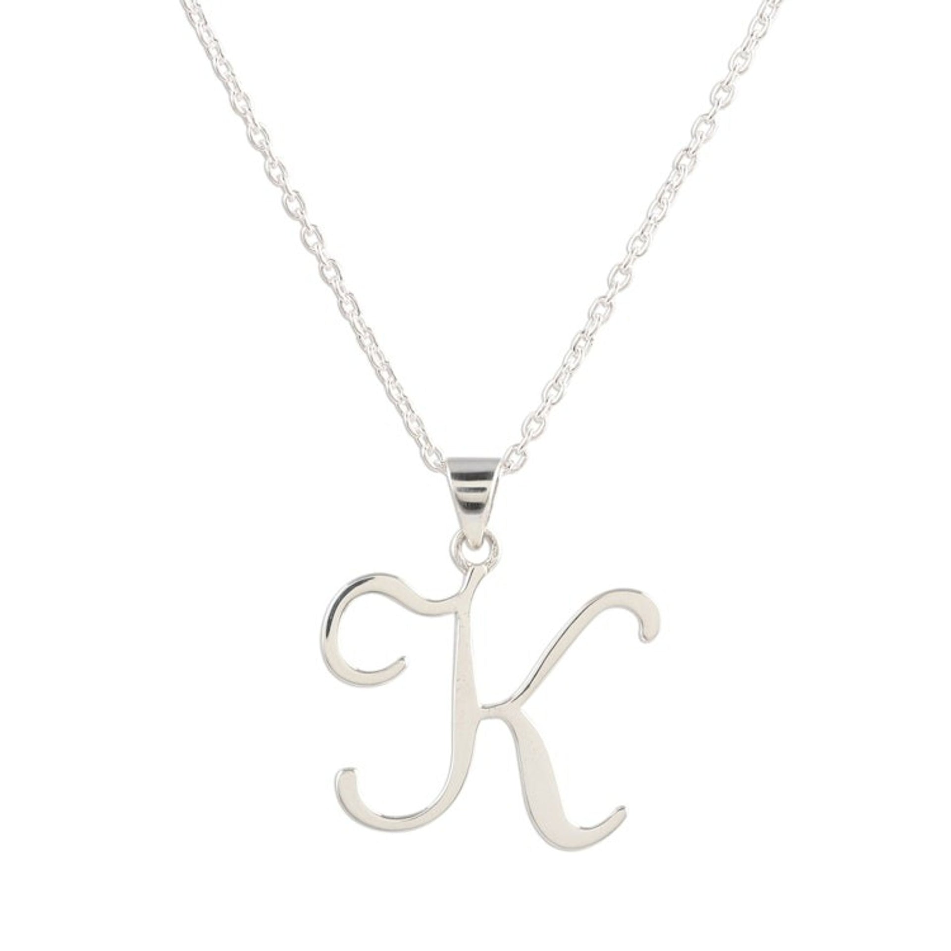 Sterling Silver K Initial Pendant Necklace 'Dancing K'