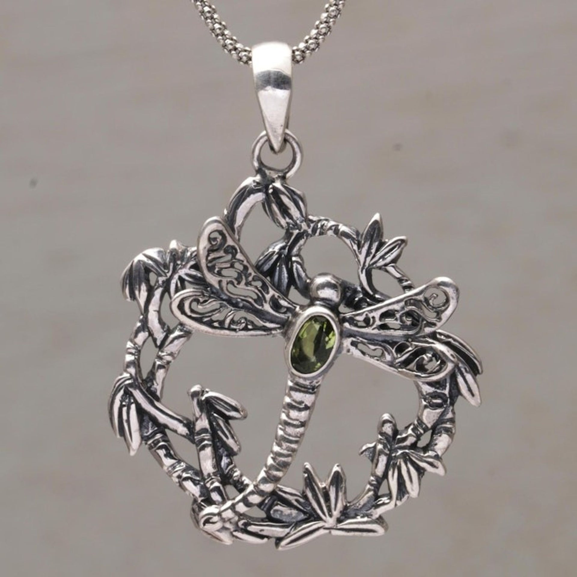 Peridot and 925 Silver Dragonfly Pendant Necklace from Bali 'Dancing Dragonfly'