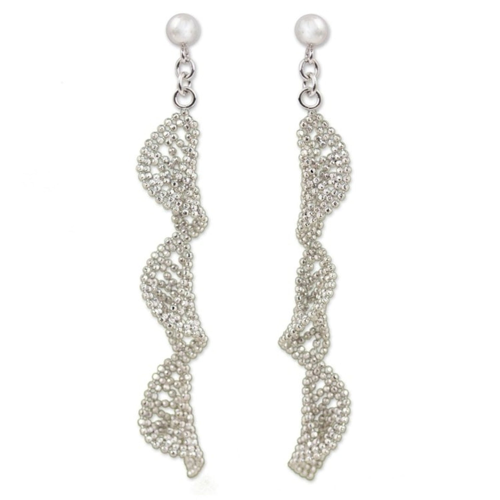 Sterling Silver Spiral Dangle Earrings from Thailand 'Spiral Chandeliers'