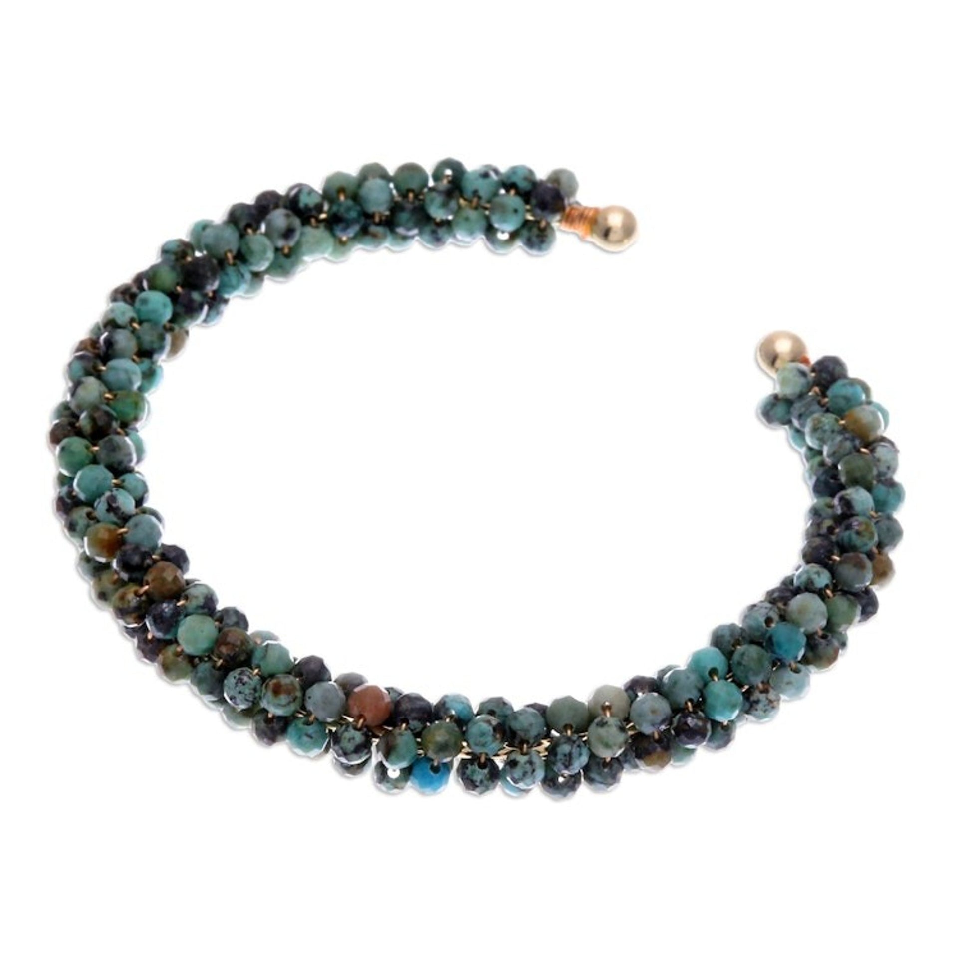 Reconstituted Turquoise Beaded Cuff Bracelet from Thailand 'Sublime Beauty'