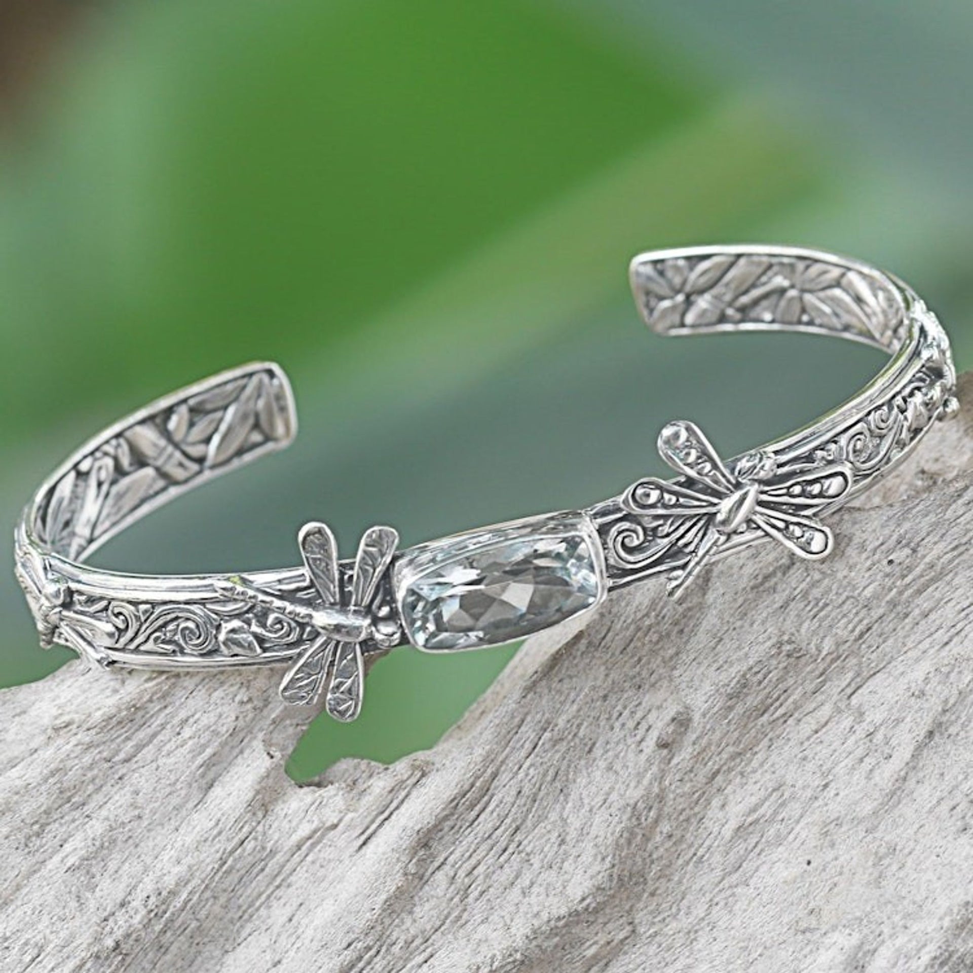 Balinese Sterling Silver and Prasiolite Dragonfly Bracelet 'Amid the Dragonflies'