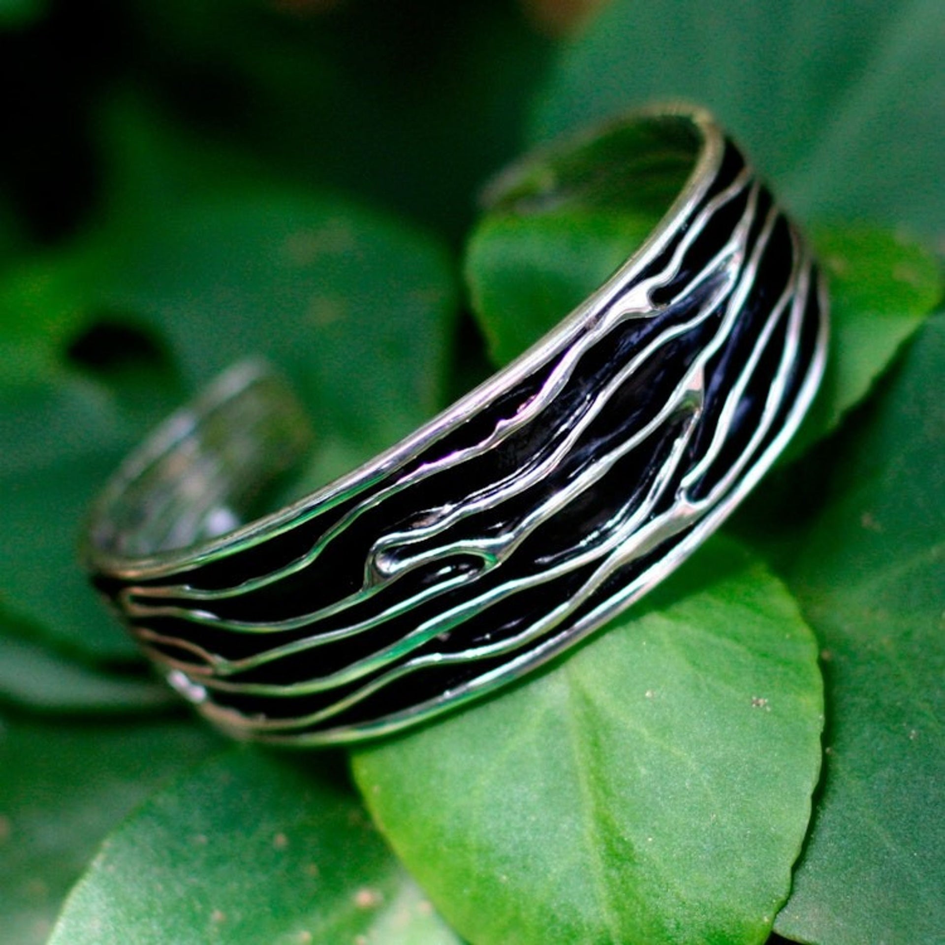Hand Crafted Sterling Silver Cuff Bracelet 'River'