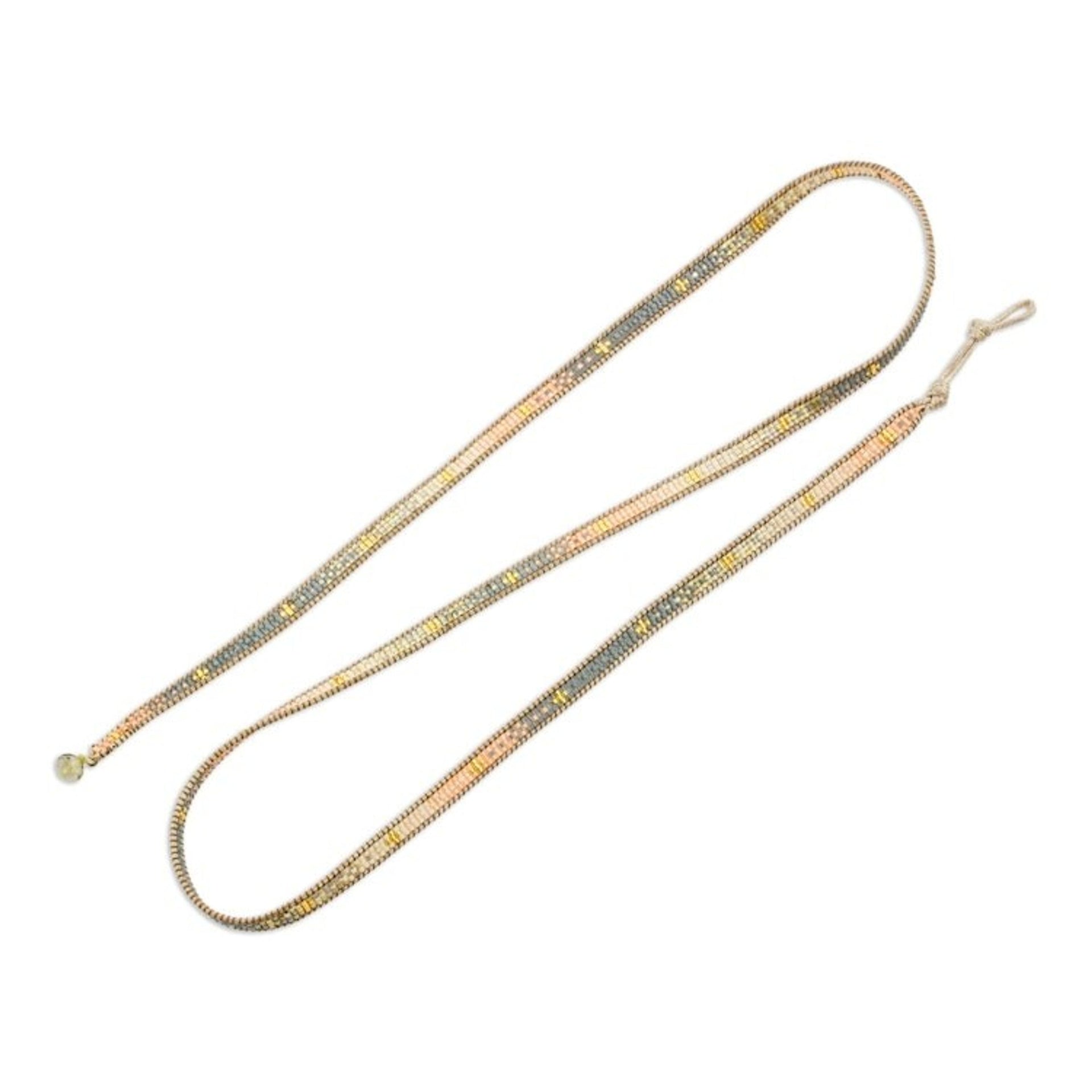 Colorful Glass Beaded Wrap Bracelet from Guatemala 'Cerro de la Cruz in Grey'