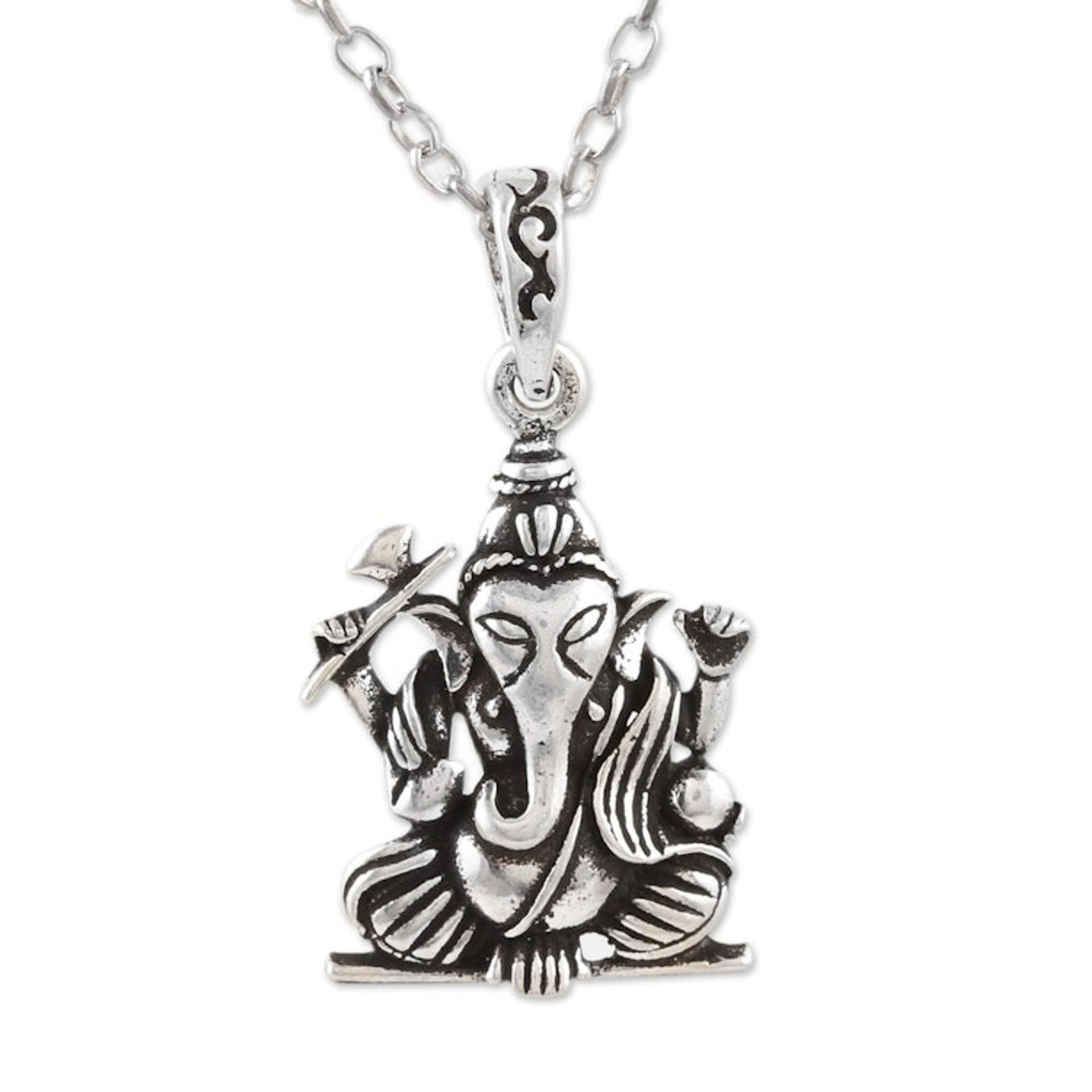 Hindu God Ganesha Themed Sterling Silver Pendant Necklace 'Spiritual Ganesha'