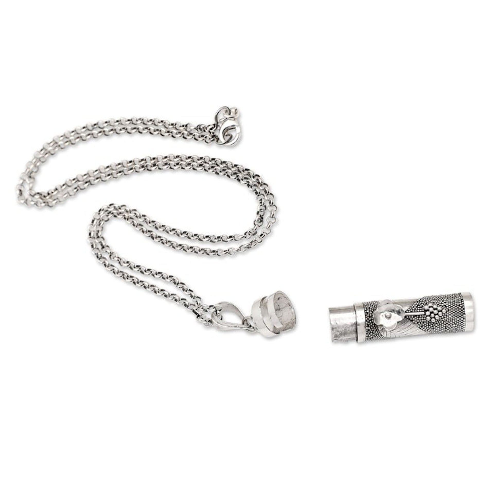 Floral Sterling Silver Locket Pendant Necklace from Bali 'Paradise Essence'
