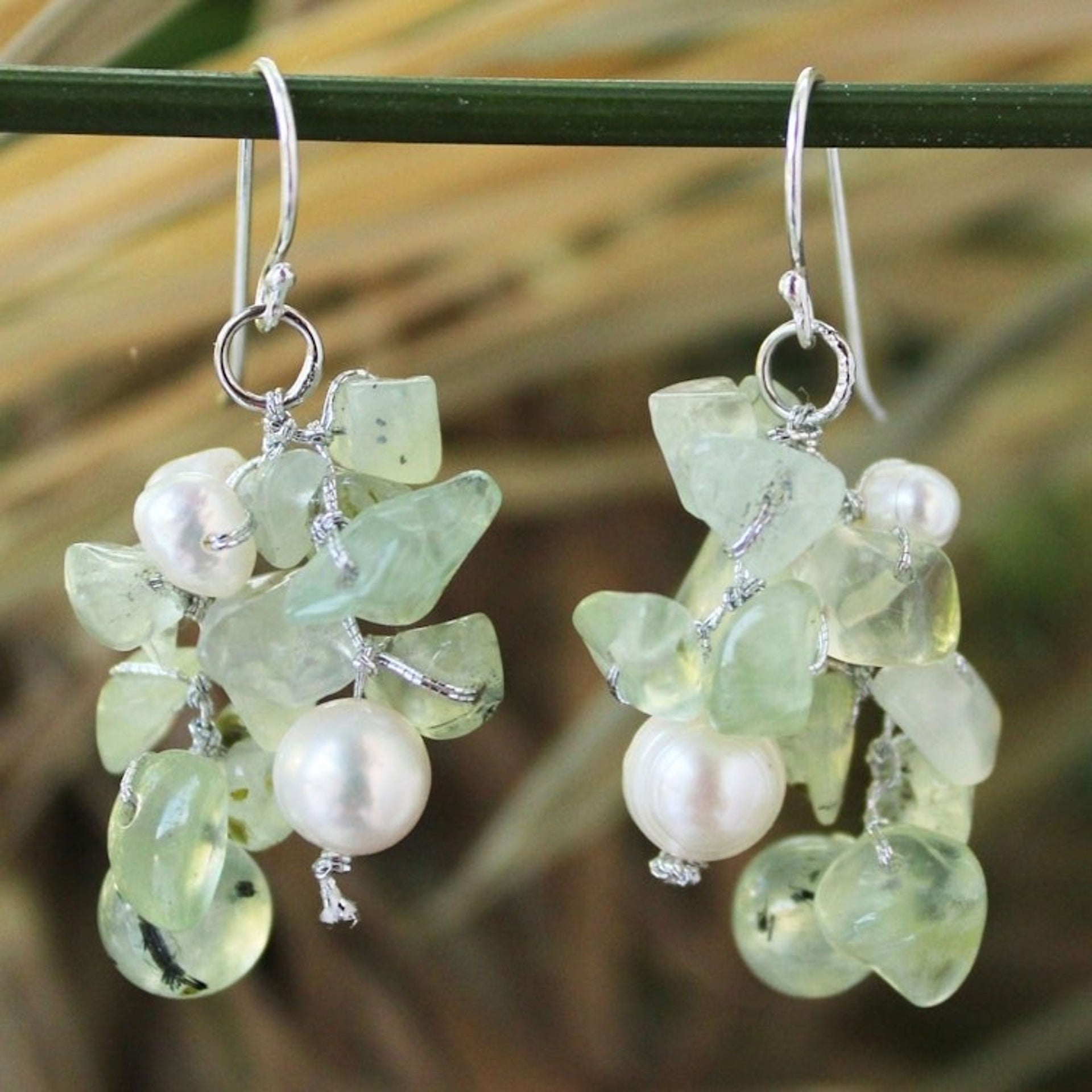 Prehnite and Pearl Dangle Earrings 'Thai Whisper'