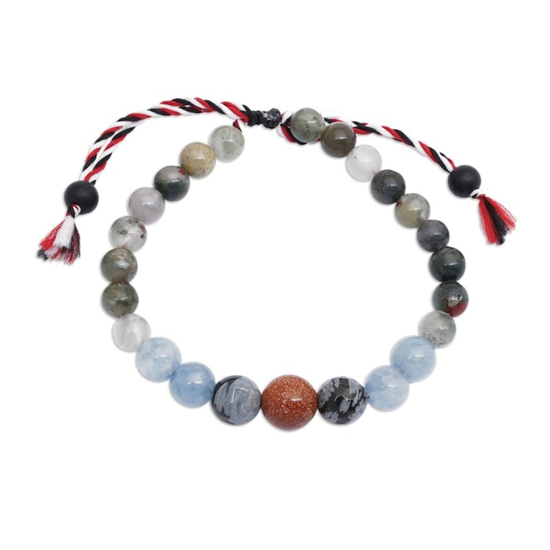Mens Yoga Tridatu Multi-Gemstone Beaded Pendant Bracelet 'Tridatu Equilibrium'