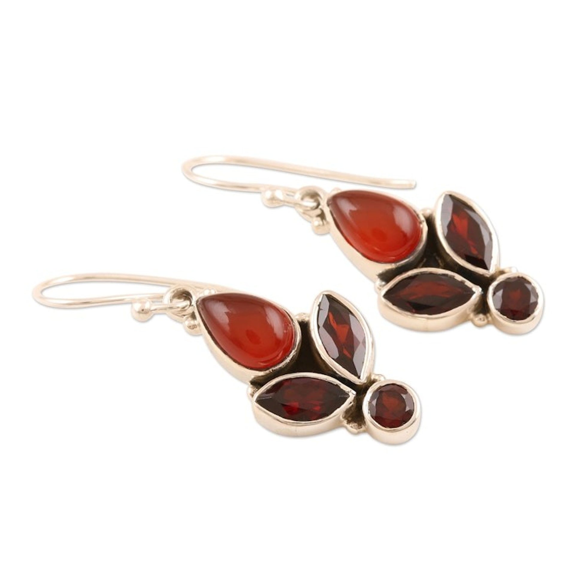 Handmade Garnet and Carnelian Gemstone Dangle Earrings 'Passionate Red'
