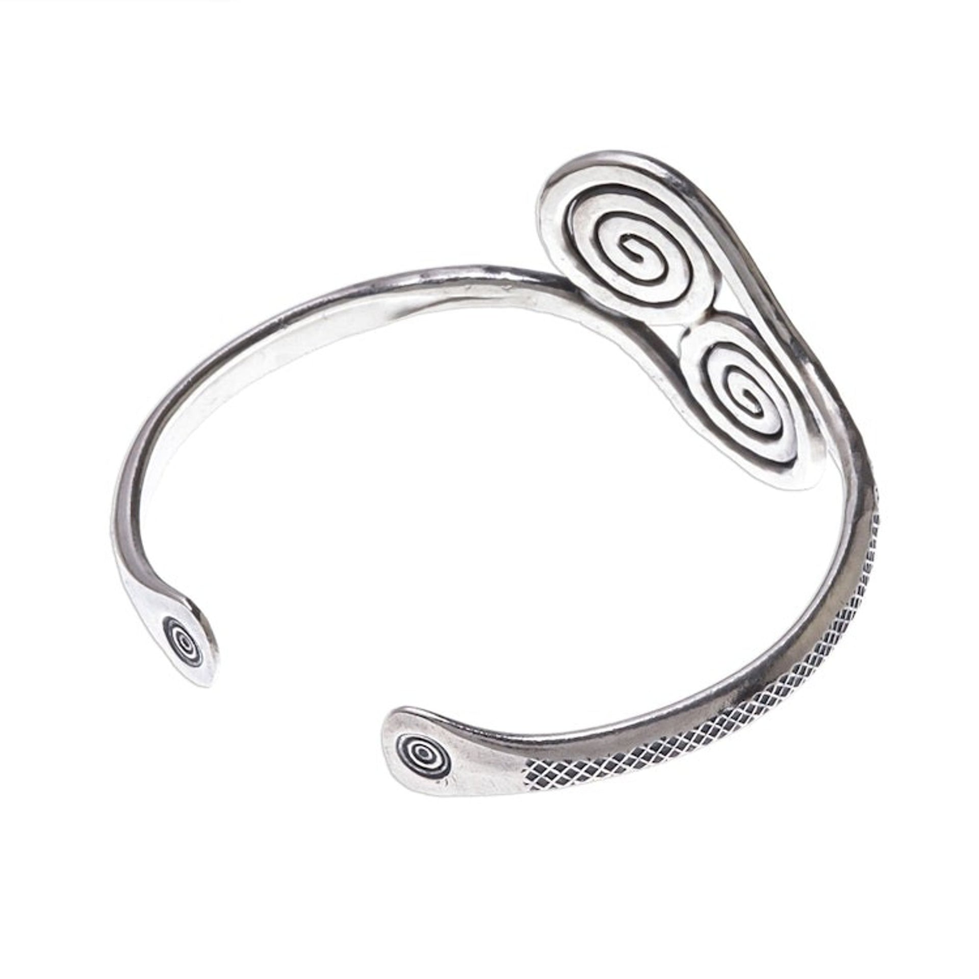 950 Silver Hill Tribe Spiral Cuff Bracelet from Thailand 'Silver Spirals'