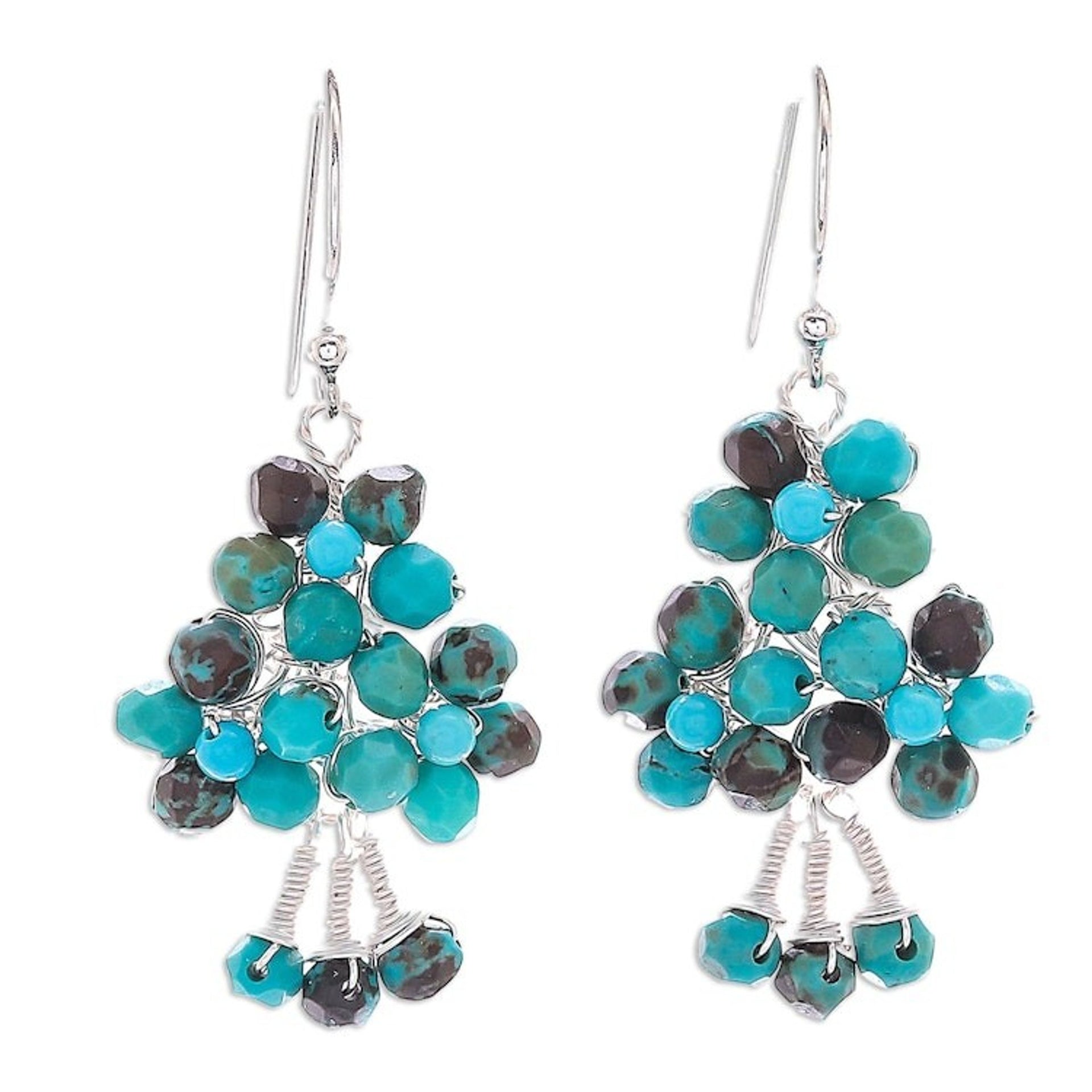 Sterling Silver and Calcite Beaded Dangle Earrings 'Beaded Forest'