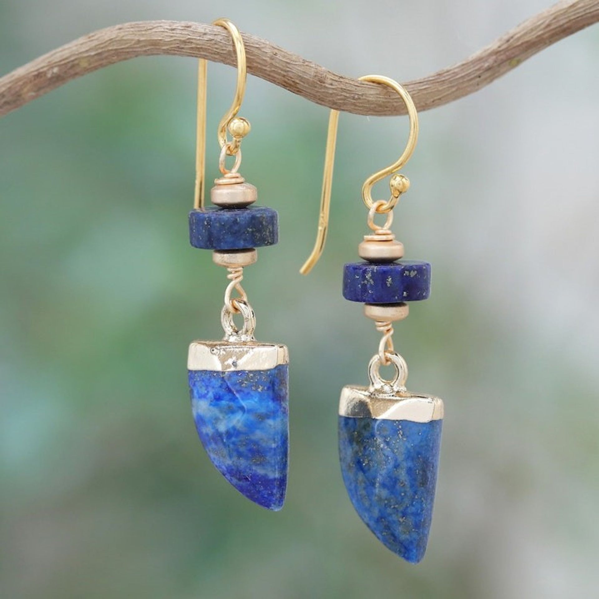 Lapis Lazuli and Hematite Dangle Earrings Made in Thailand 'Palace Blue'
