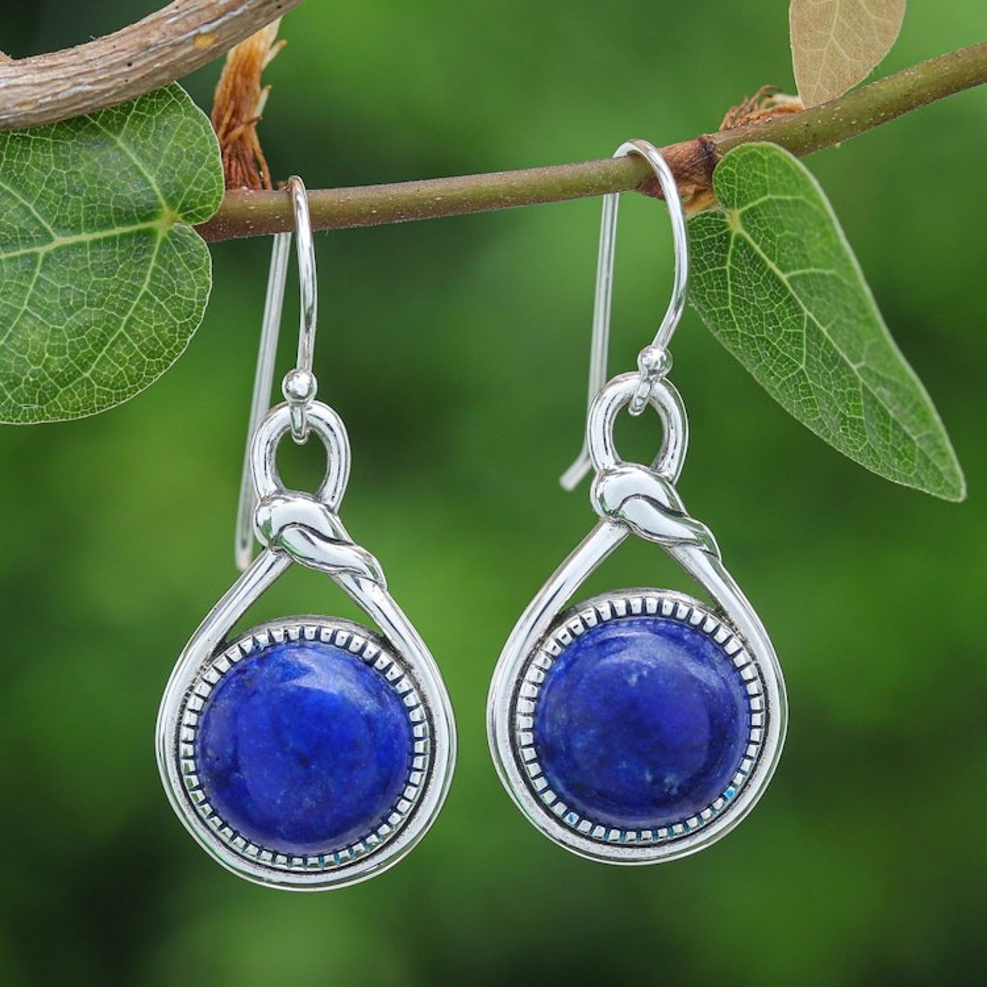Knot Pattern Lapis Lazuli Dangle Earrings from Thailand 'Lapis Knot'