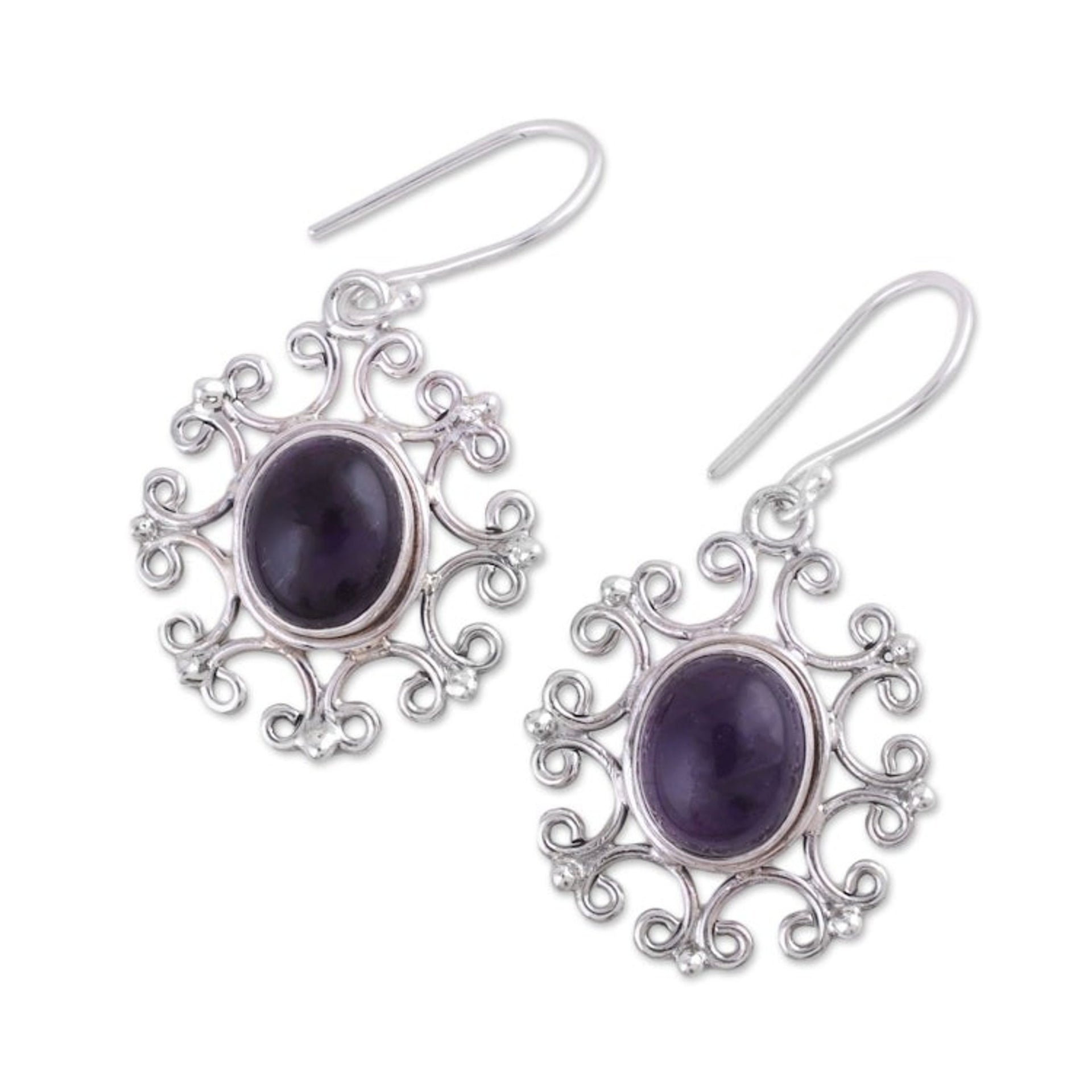 Handcrafted Oval Amethyst Dangle Earrings from India 'Oval Majesty'