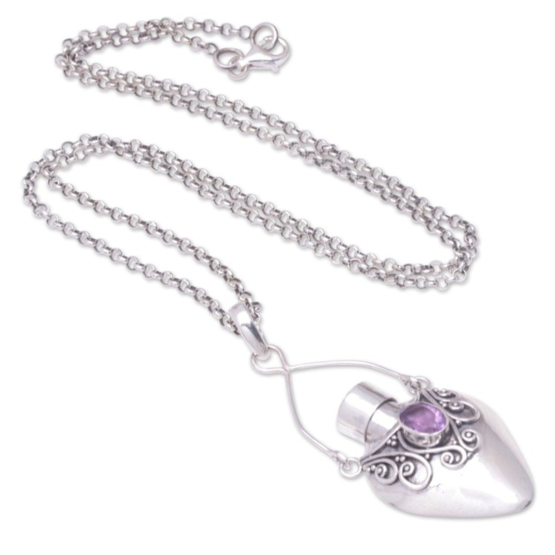 Sterling Silver Amethyst Necklace with Bottle Pendant 'Luxurious Aroma'