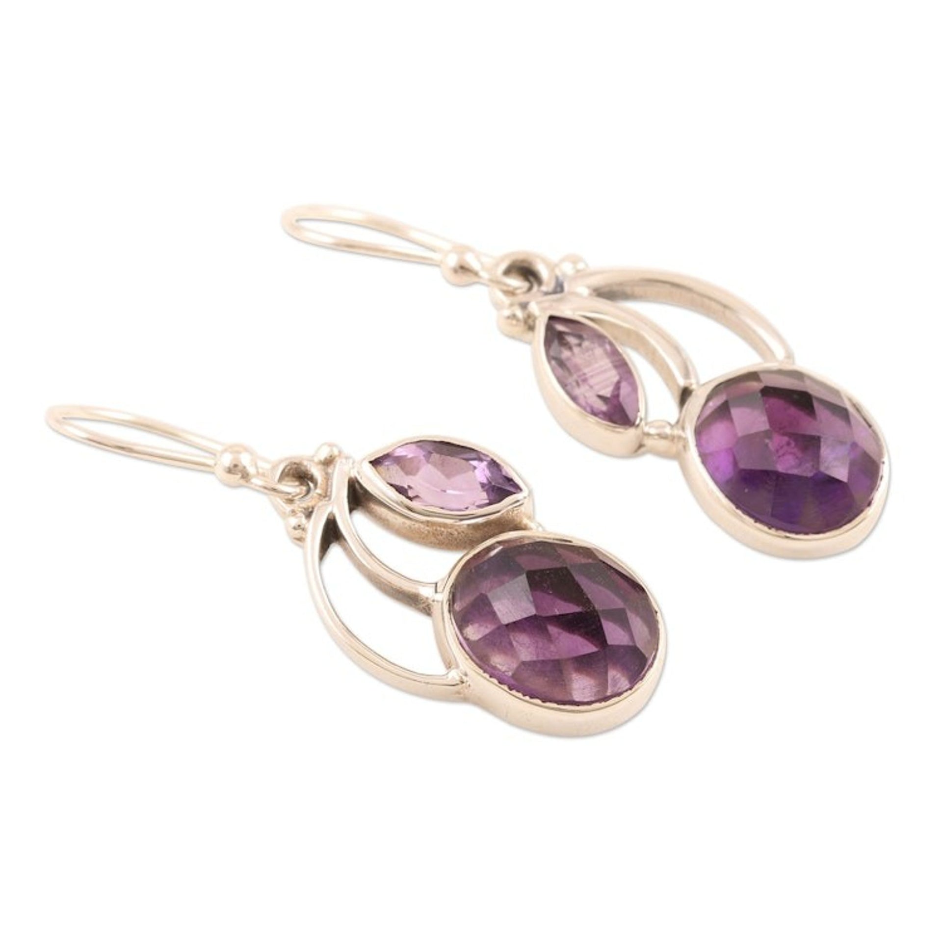 Sterling Silver Purple Amethyst Dangle Earrings India 'Purple Fog'