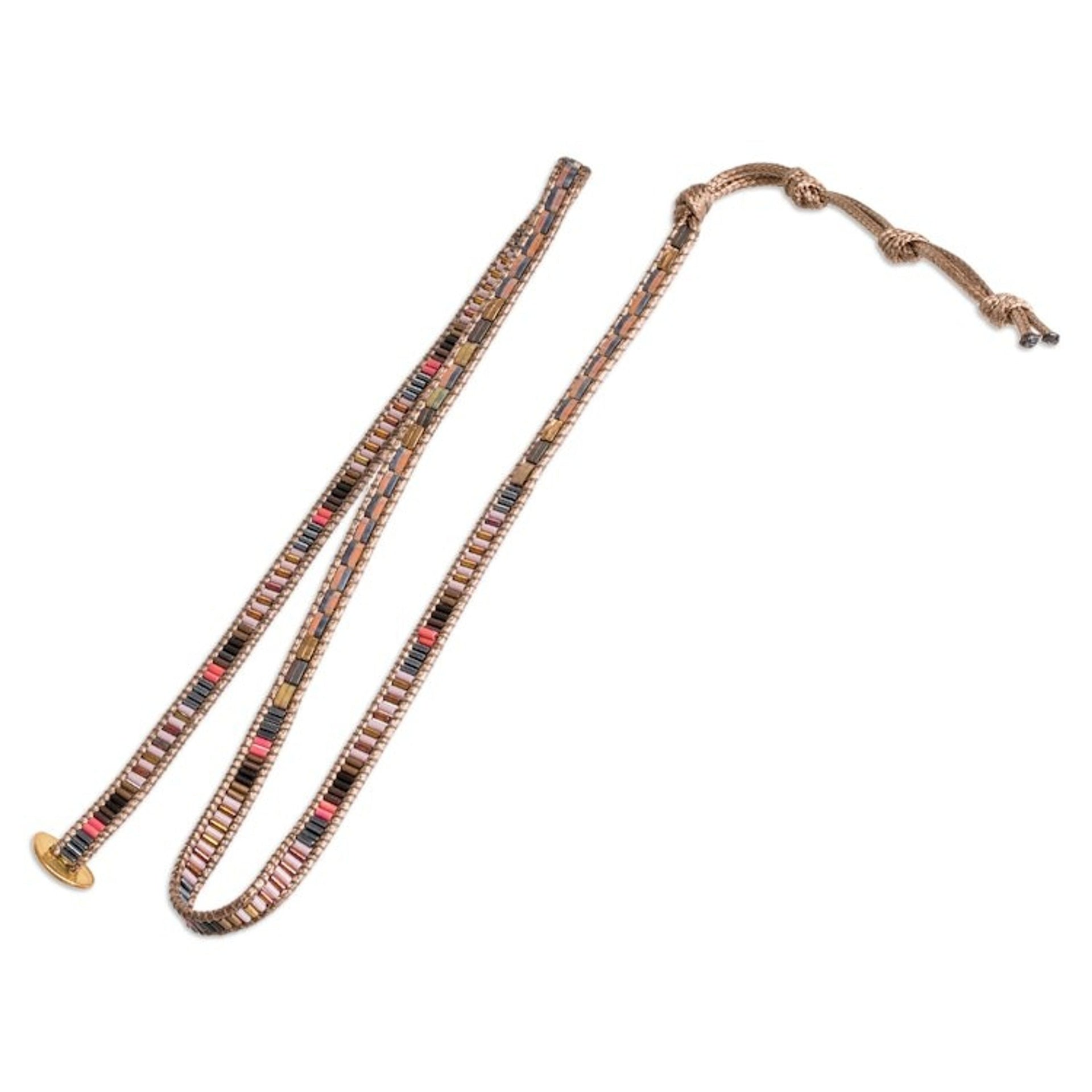 Glass Beaded Wrap Bracelet with Tibetan-Style Pewter Button 'Earthy Chic'