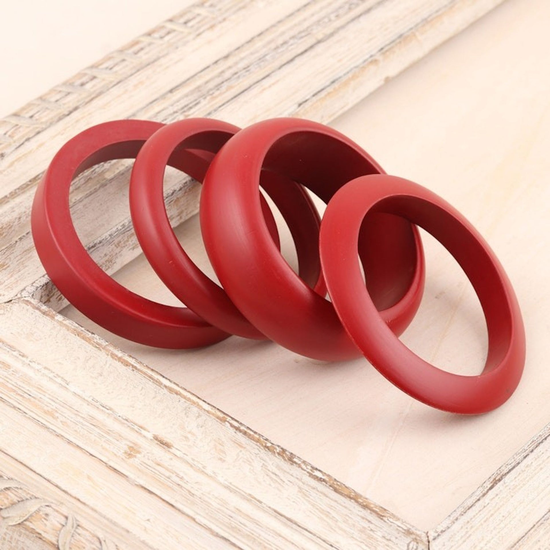 Set of 4 Mango Wood Claret Bangle Bracelets from India 'Claret Fusion'