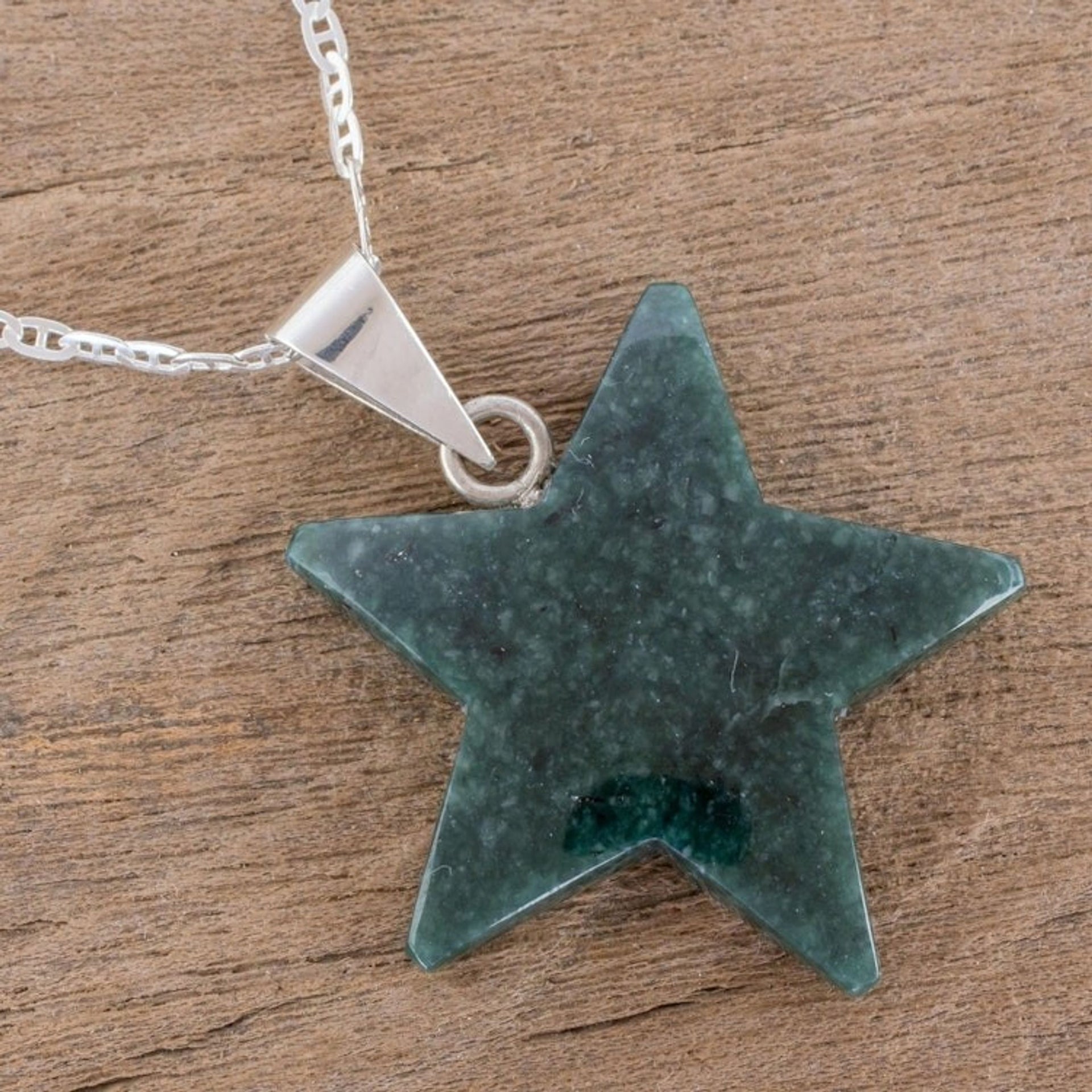 Jade Star Pendant Necklace in Dark Green from Guatemala 'Stellar Light in Dark Green'