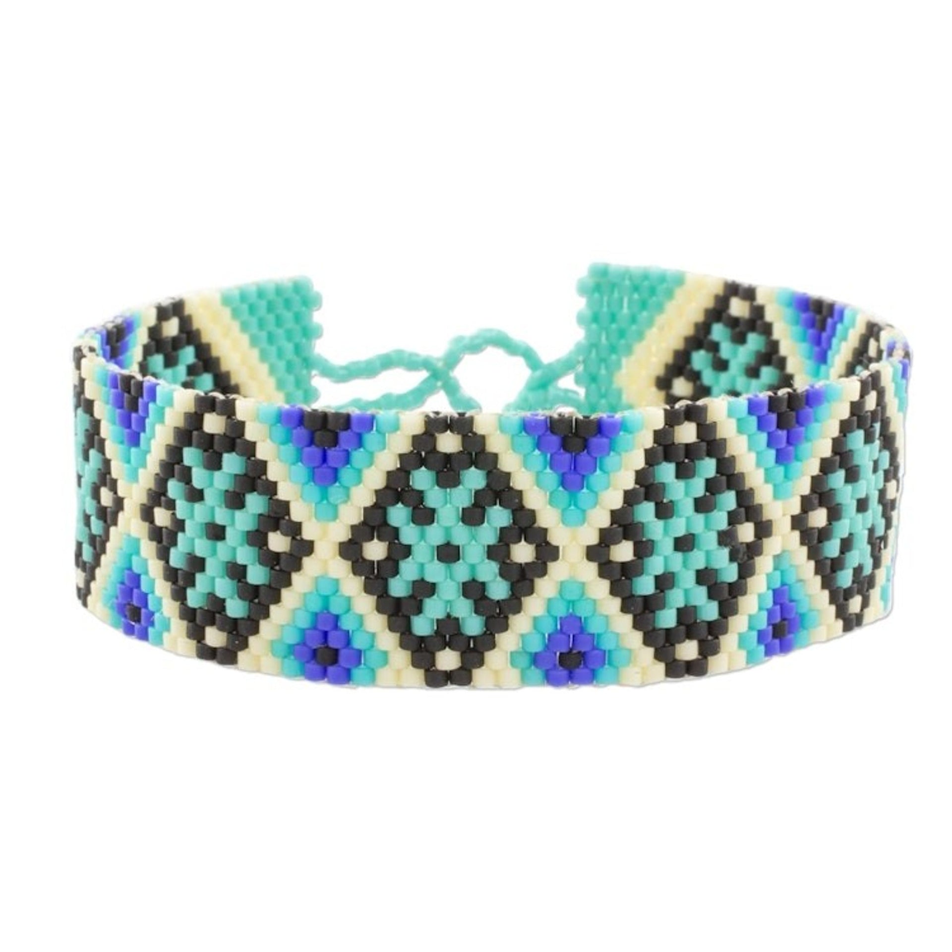Blue and Black Geometric Beaded Wristband Bracelet 'Sea Stars'
