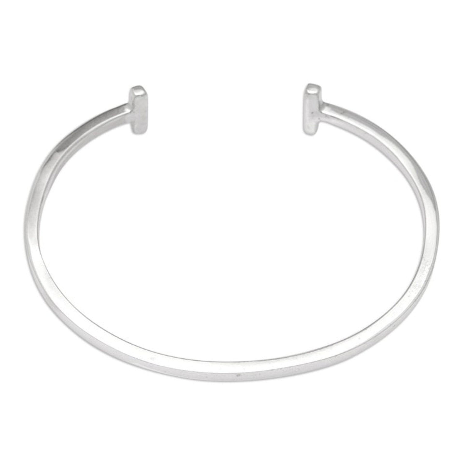 Polished Modern Minimalist Sterling Silver Cuff Bracelet 'Futuristic Walls'