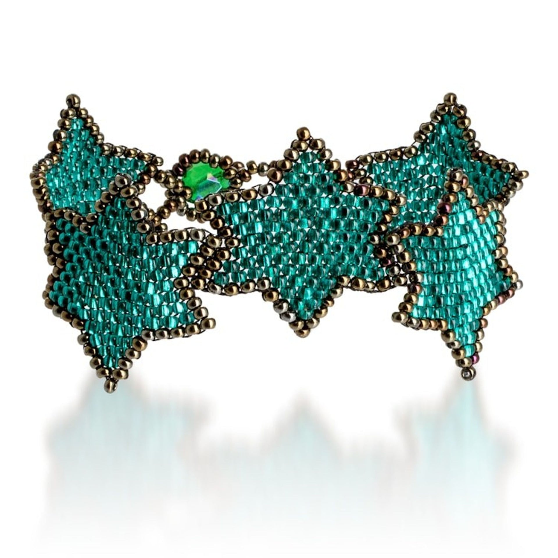 Teal Bronze Star-Themed Handmade Beaded Wristband Bracelet 'Teal Starlight'