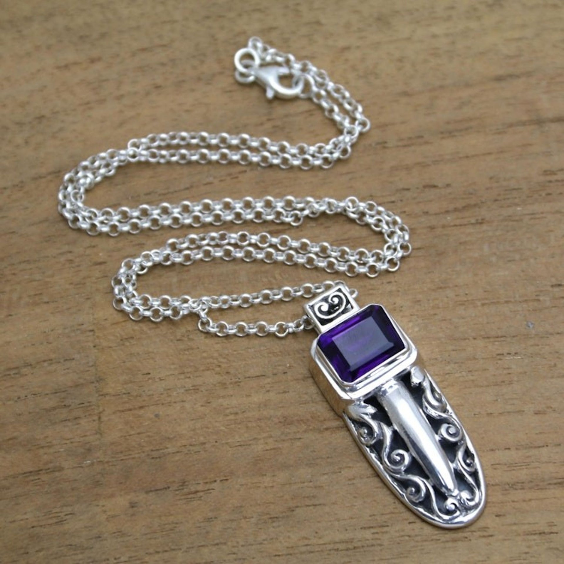 Faceted Amethyst Pendant Necklace from Bali 'Glittering Mystique'