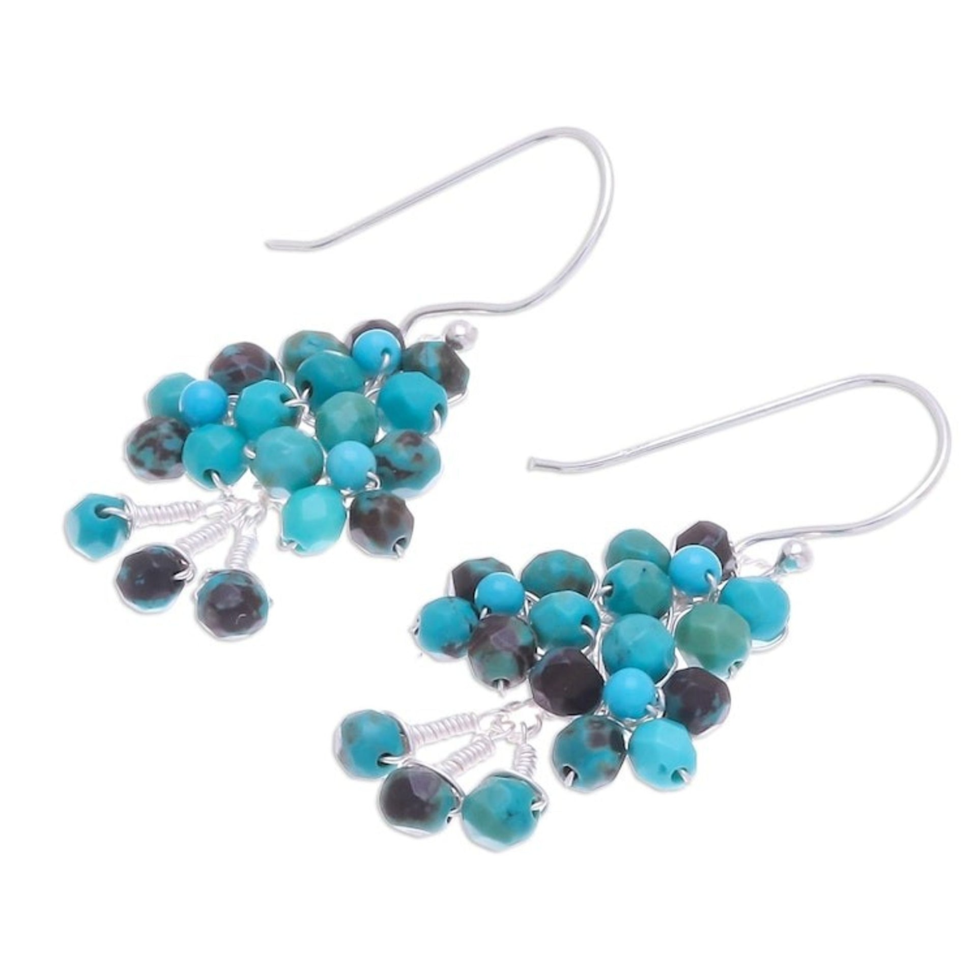 Sterling Silver and Calcite Beaded Dangle Earrings 'Beaded Forest'