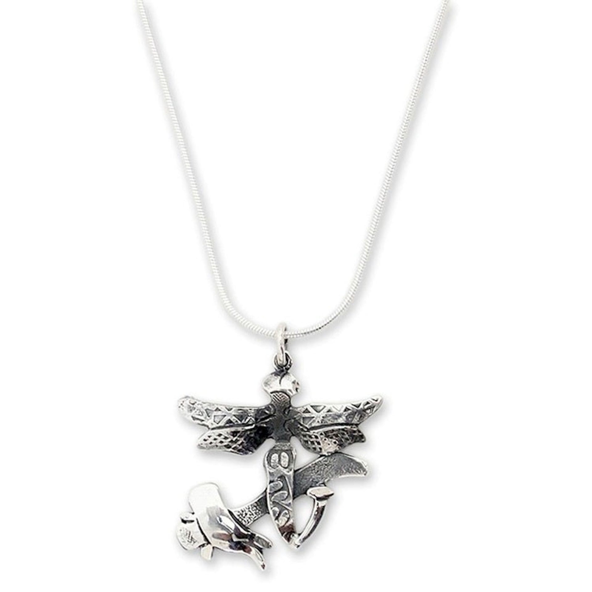 Hammer Dragonfly Art Sterling Silver Pendant Necklace 'The Hammer and the Dragonfly'