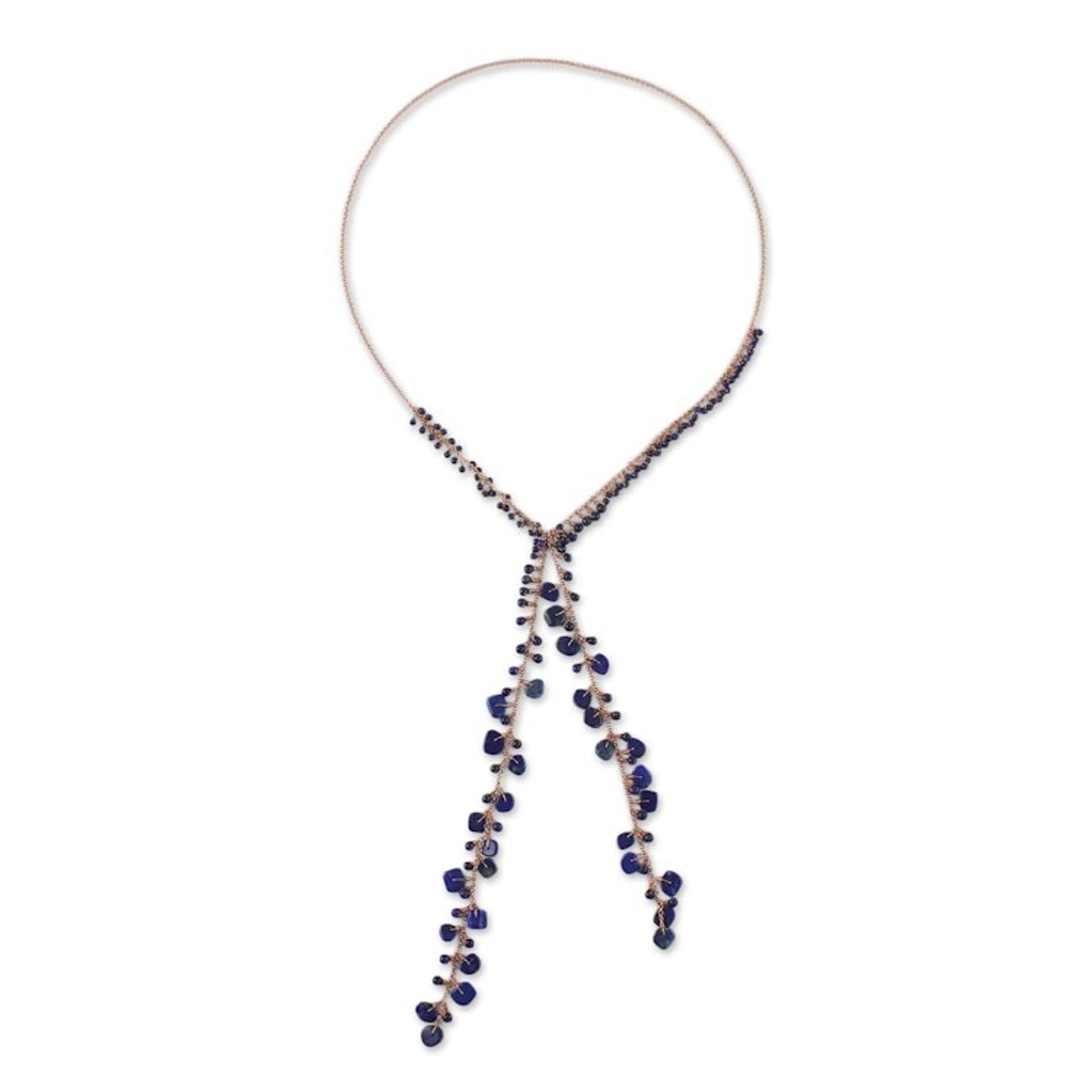 Handcrafted Lapis Lazuli Bead and Copper Lariat Necklace 'Lovely Night'