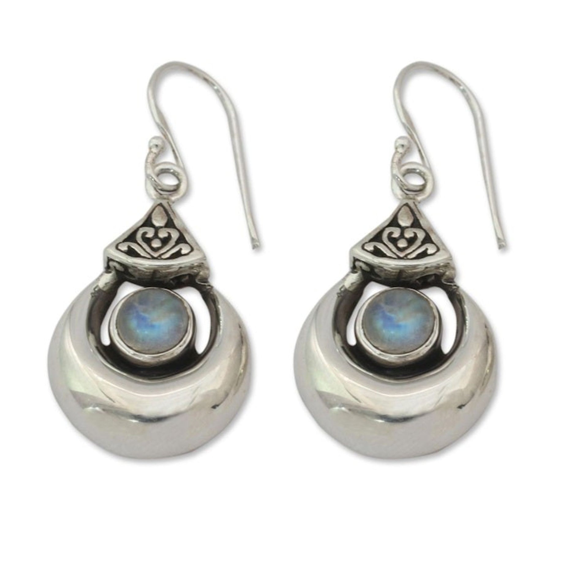 Sterling Silver Rainbow Moonstone Earrings from India 'Goddess Fortunes'
