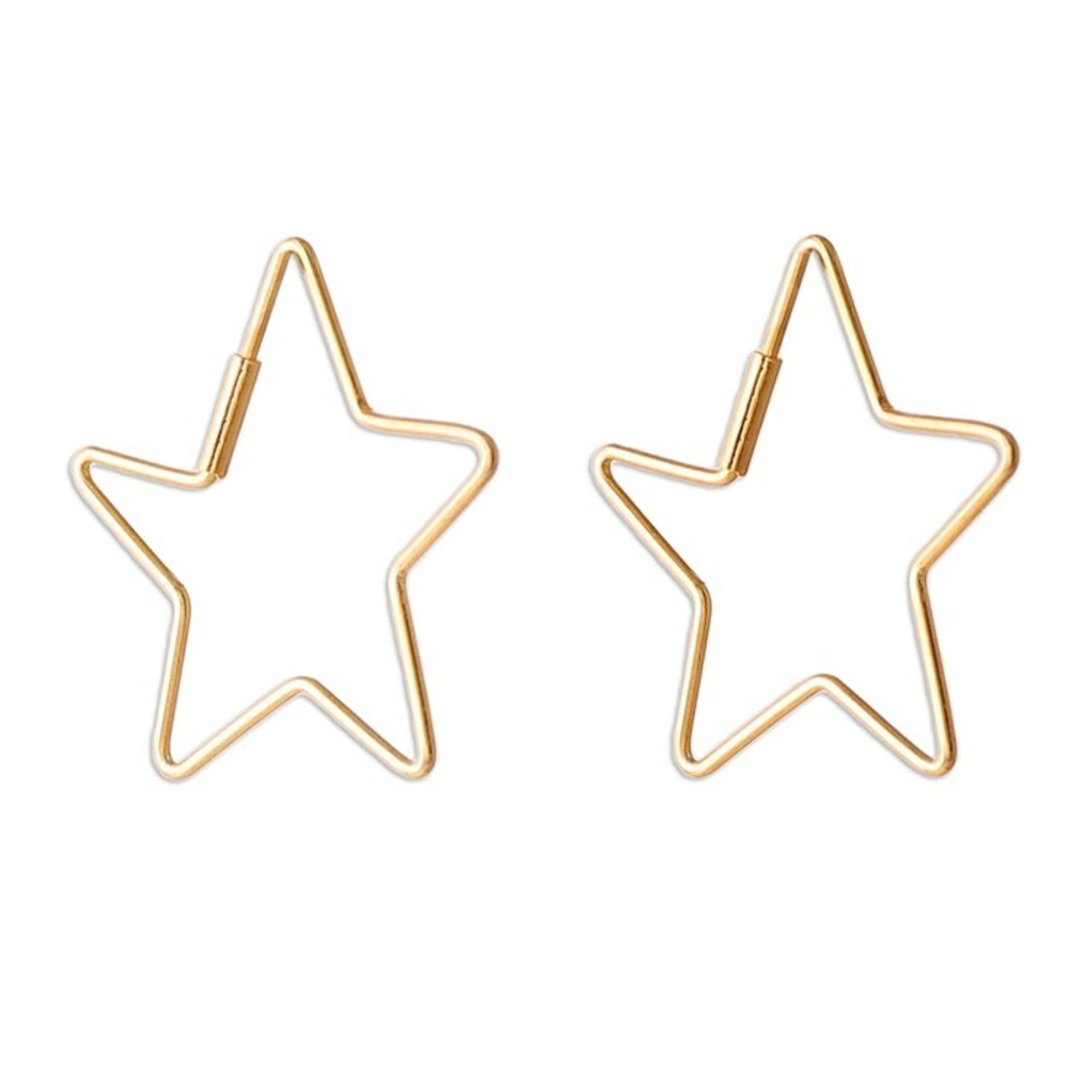 22k Gold-Plated High-Polished Star-Shaped Hoop Earrings 'Honored in the Stars'