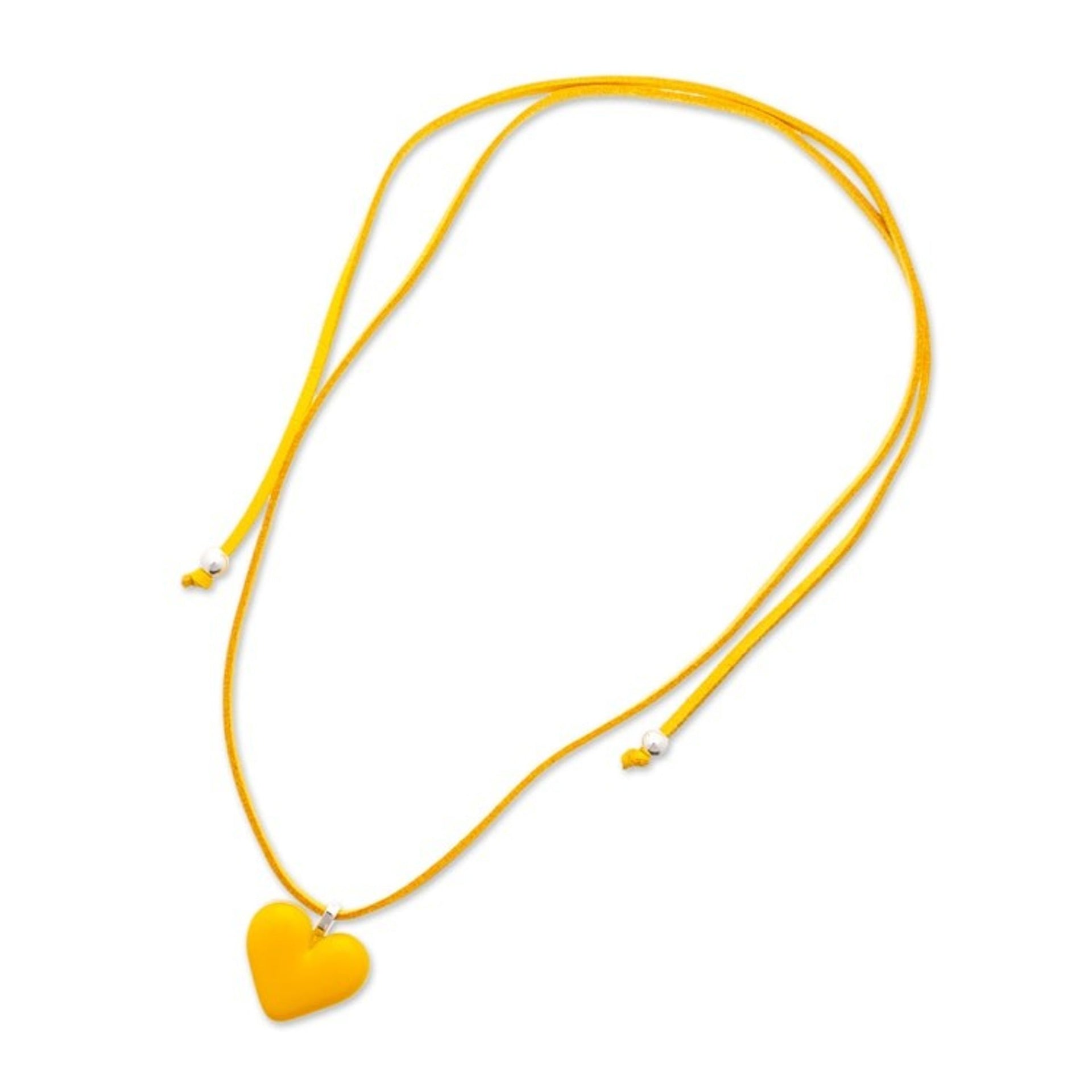 Art Glass Heart-Shaped Pendant Necklace in Goldenrod Yellow 'My Goldenrod Love'