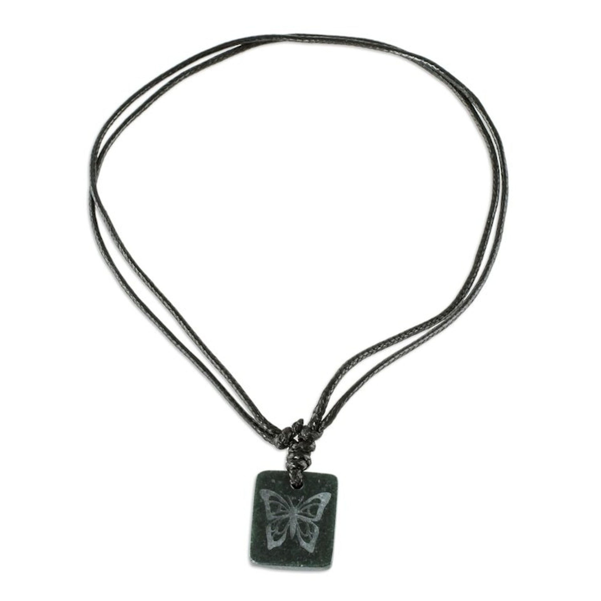 Black Jade Butterfly Pendant Necklace from Guatemala 'Mayan Butterfly'