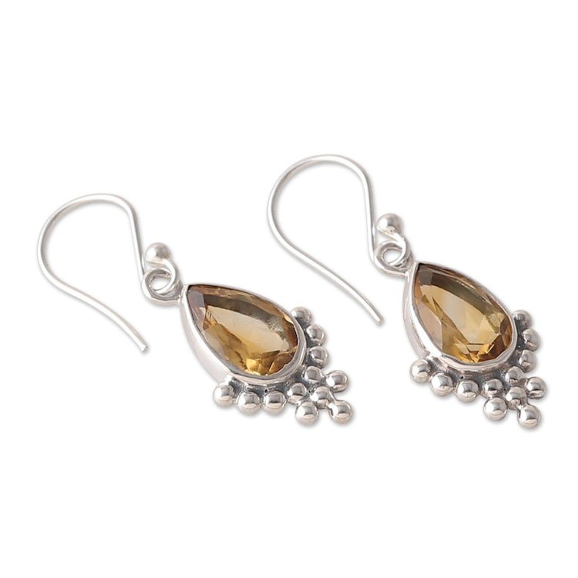 Sterling Silver and Citrine Dangle Earrings Made in India 'Sublime Dream'