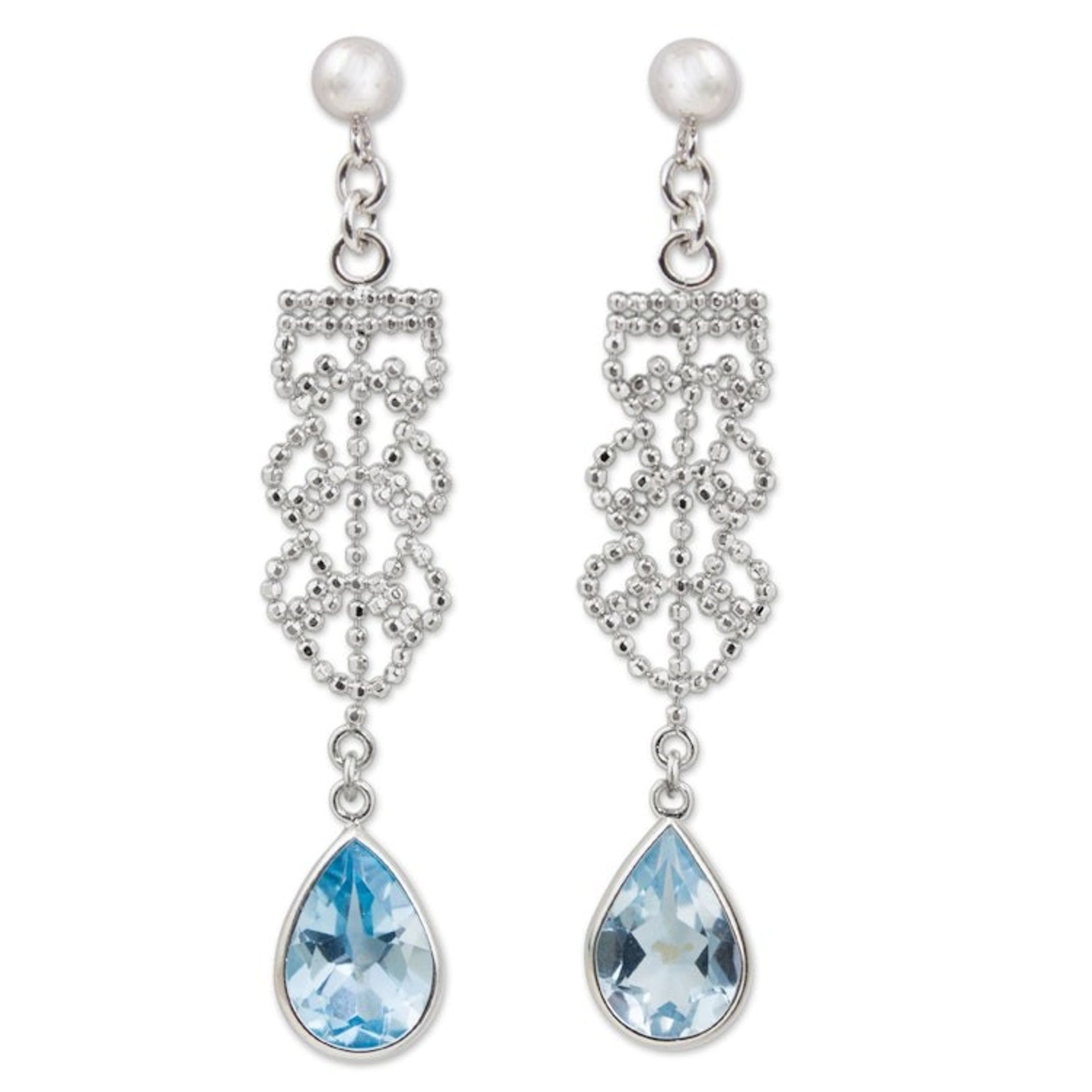 Artisan Crafted Silver and Blue Topaz Dangle Earrings 'Whispering Sky'