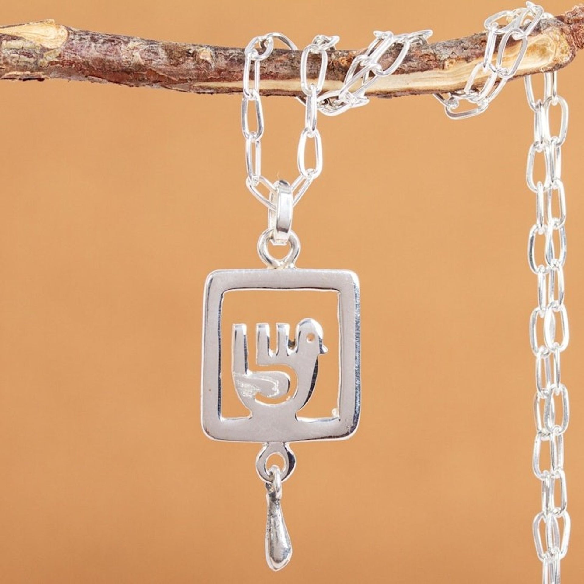 Handmade Sterling Silver Dove Pendant Necklace from Mexico 'Aztec Dove'