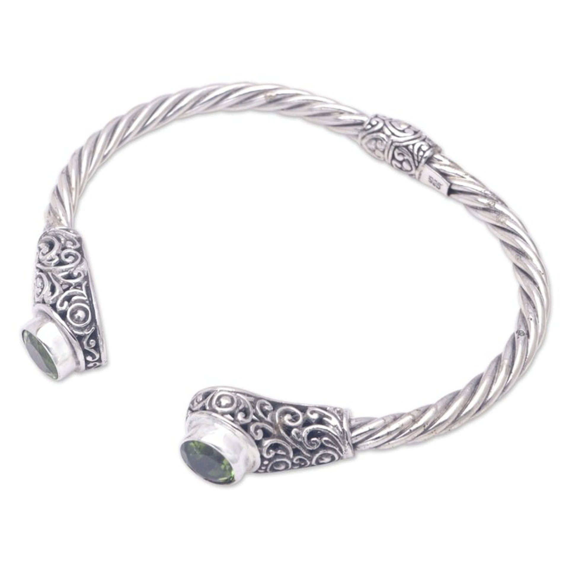 Peridot Sterling Silver Cuff Bracelet from Bali 'Green Royal Seal'